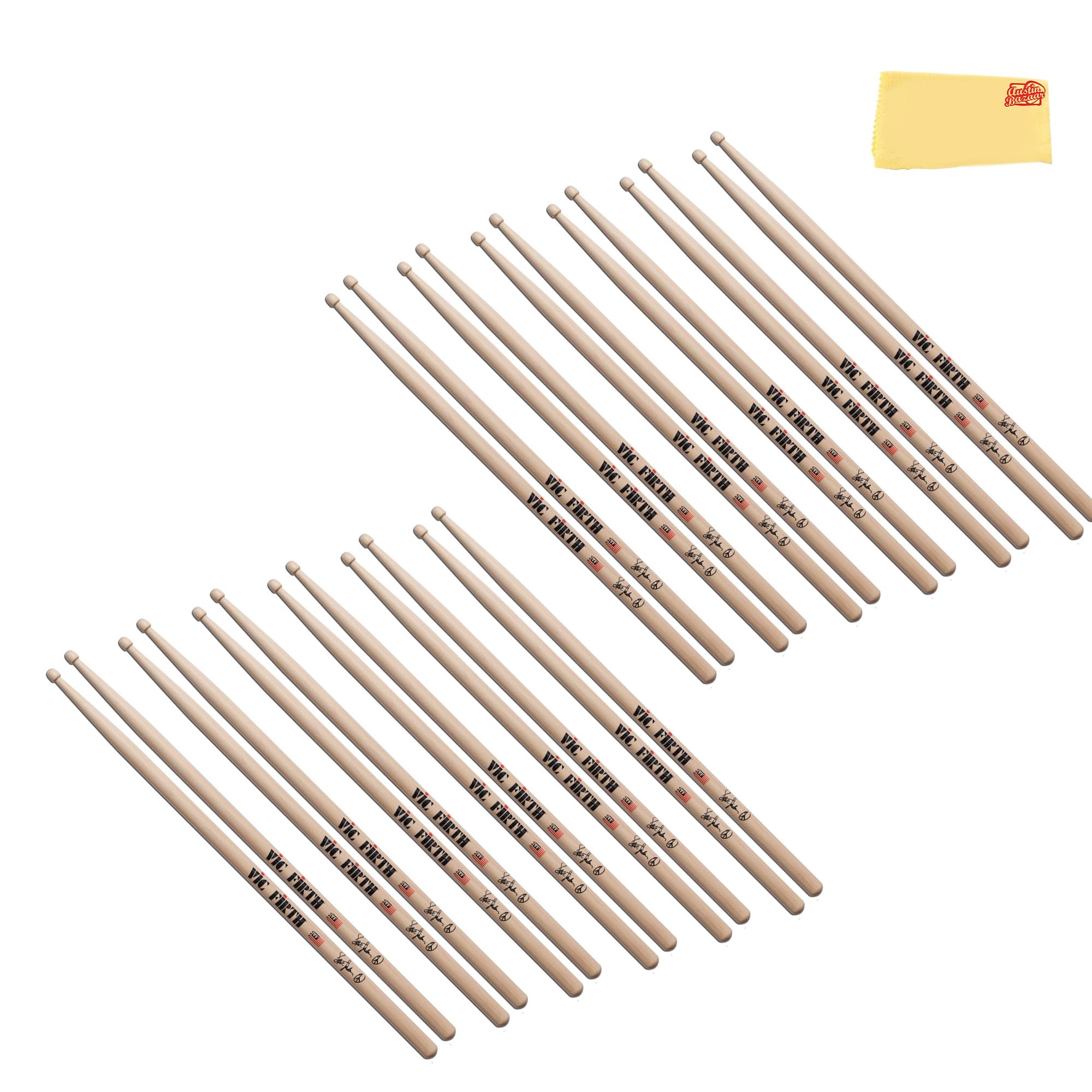 Vic Firth Signature Series Steve Jordan Drumsticks – 12-Pack Bundle with Austin Bazaar Polishing Cloth