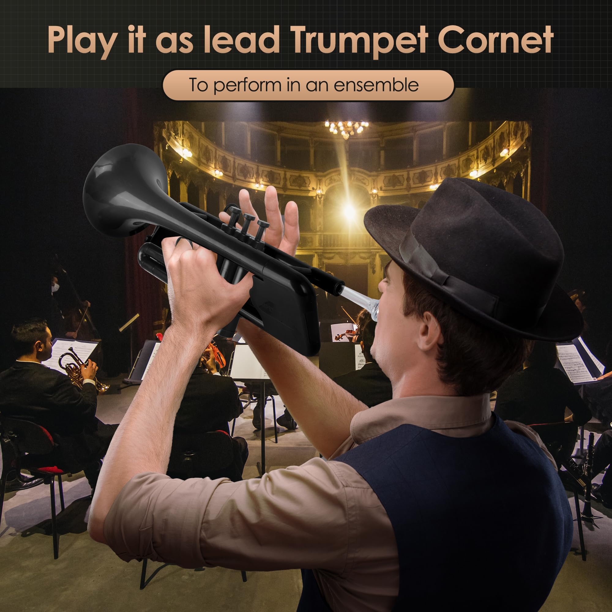 PAMPET SEA LION Professional Plastic Bb Trumpet Set for Student Beginner (Black)
