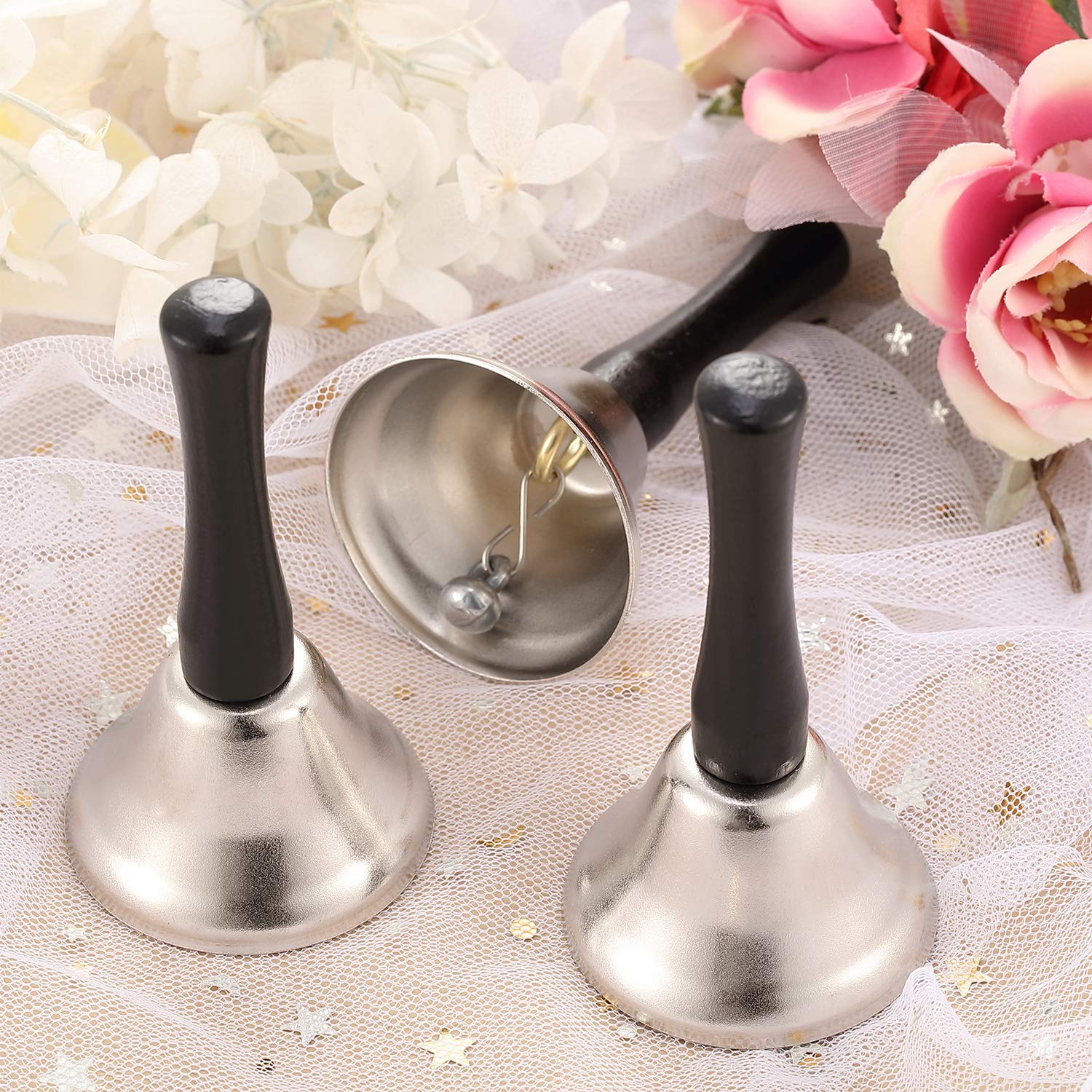 Boao 24 Pack Small Hand Bells Bulk Metal Wedding Bells, Silver