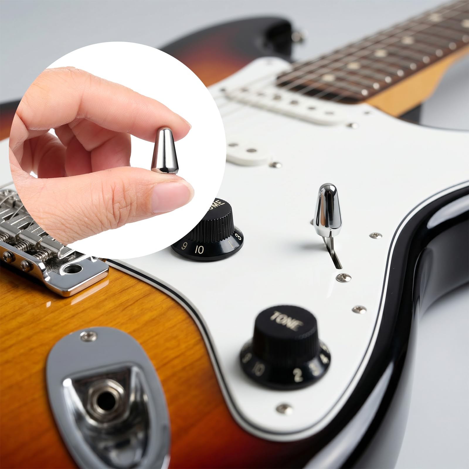 2pcs Guitar 5 Way Pickup Switch Tip Metal Switch Cap Knob for Strat Tele Guitar Parts(Chrome)