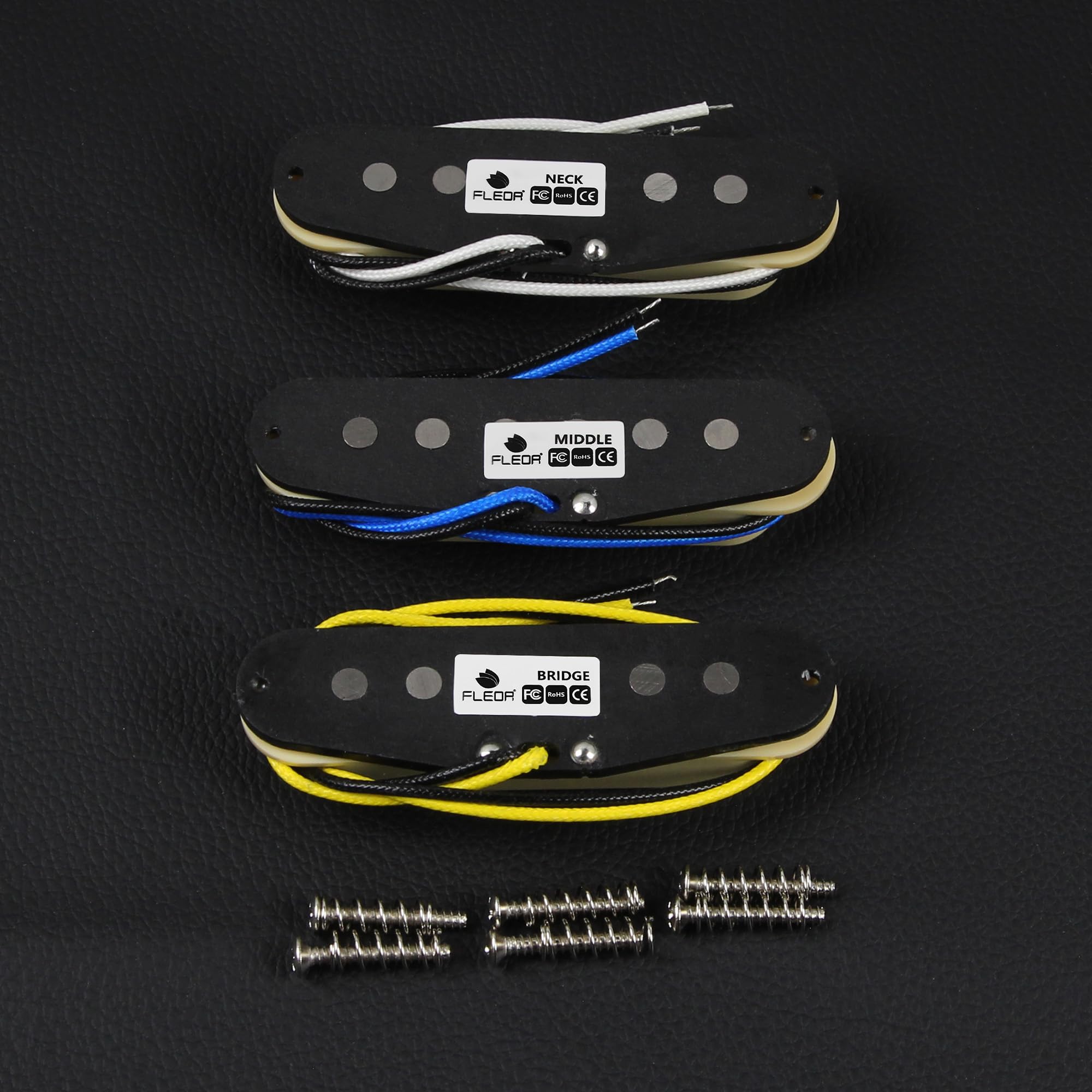 FLEOR Single Coil Pickup Alnico 5 Guitar Neck/Middle/Bridge Pickups Set Staggered, Cream