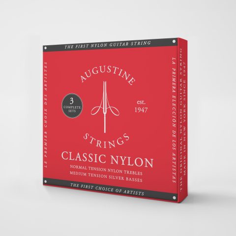 Augustine Strings Classic Red – Medium Tension Classical Guitar Strings – The Original Nylon String – 3 Sets