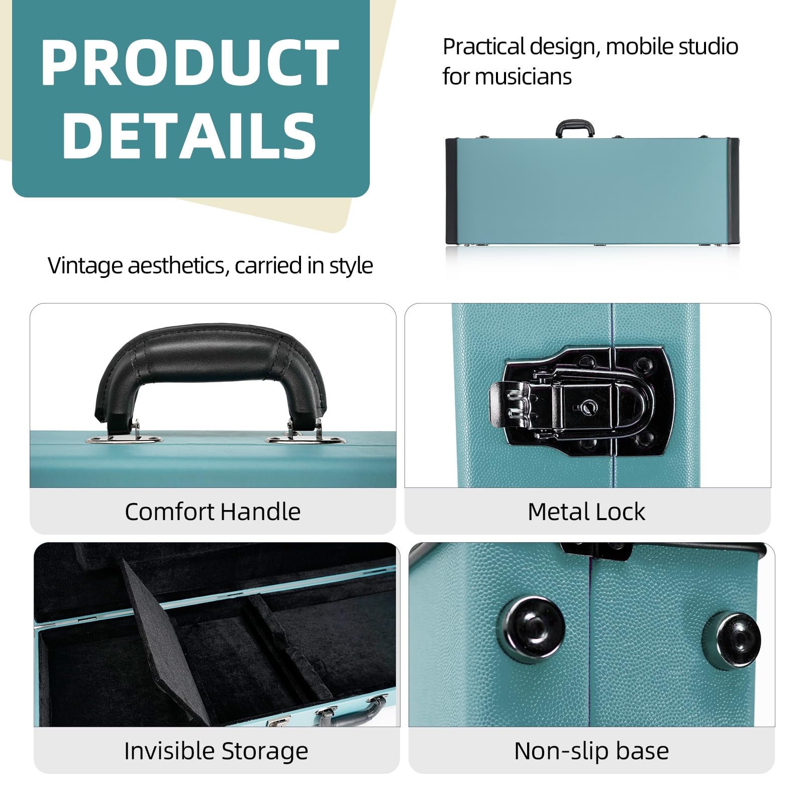 REAL MISSION Electric Guitar Case Hard, Fits Fender Strat, Tele, and Standard Guitars, Portable 4-Layer Protection Hardshell with Comfort Handle, Secure Metal Lock (Light Blue)