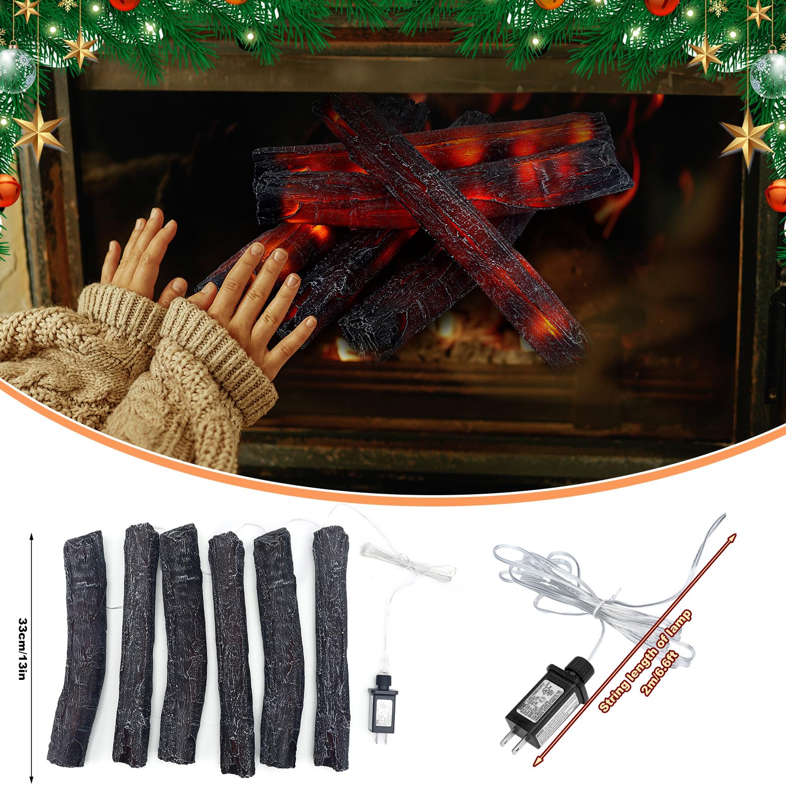 Tuanse 6 Pcs 13 in Christmas Fireplace Logs Flameless Fake Logs
