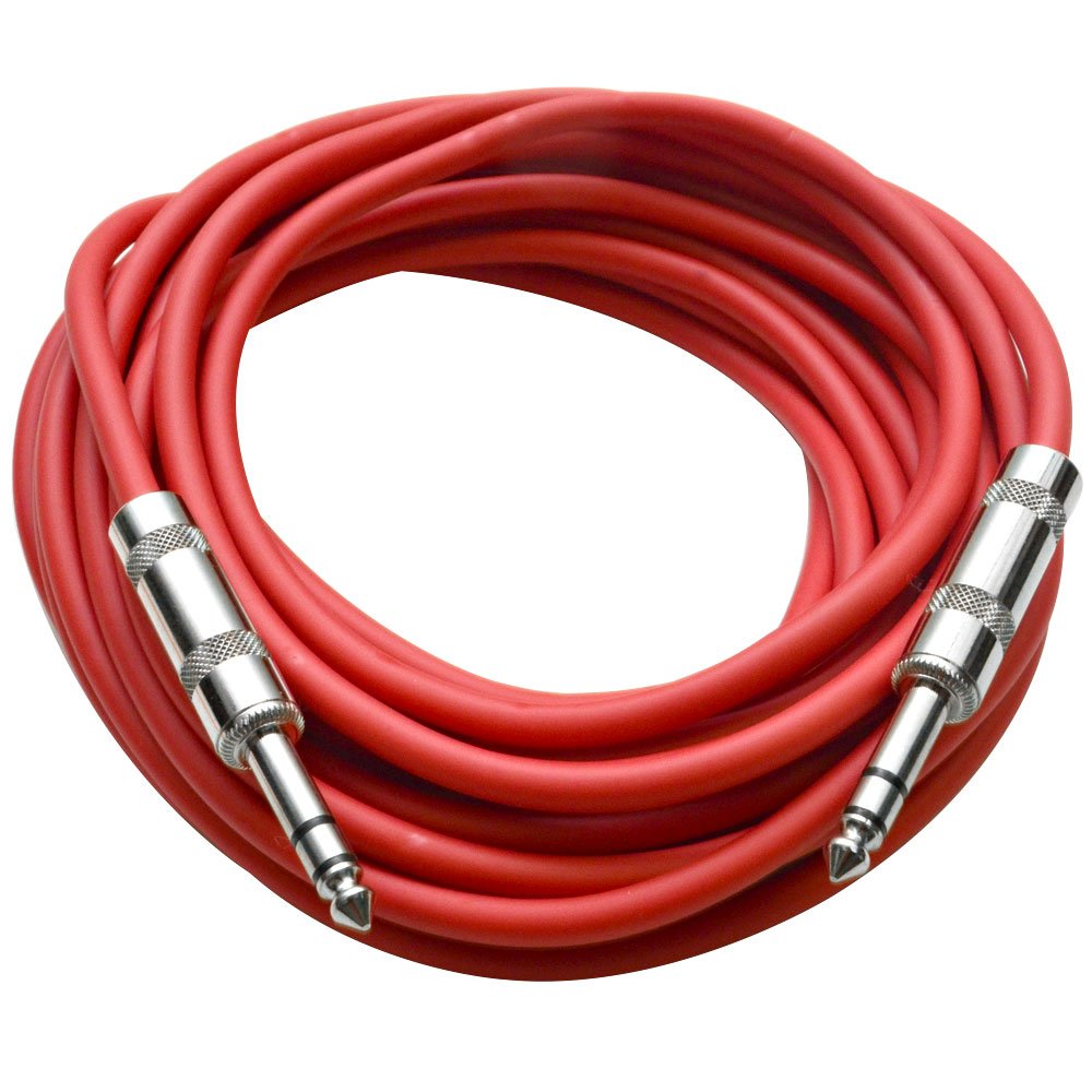 Seismic Audio – SATRX-25Red6 – Pack of Six (6) 25 Foot Red 1/4″ TRS Patch Cable – Balanced Cord – Effects