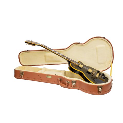 Crossrock Relief Series Les Paul Guitar Case for Single-Cut Electric Guitars | Carved Red Wood Finish, Ivory Plush Interior, Lock – Premium Wooden Hardshell