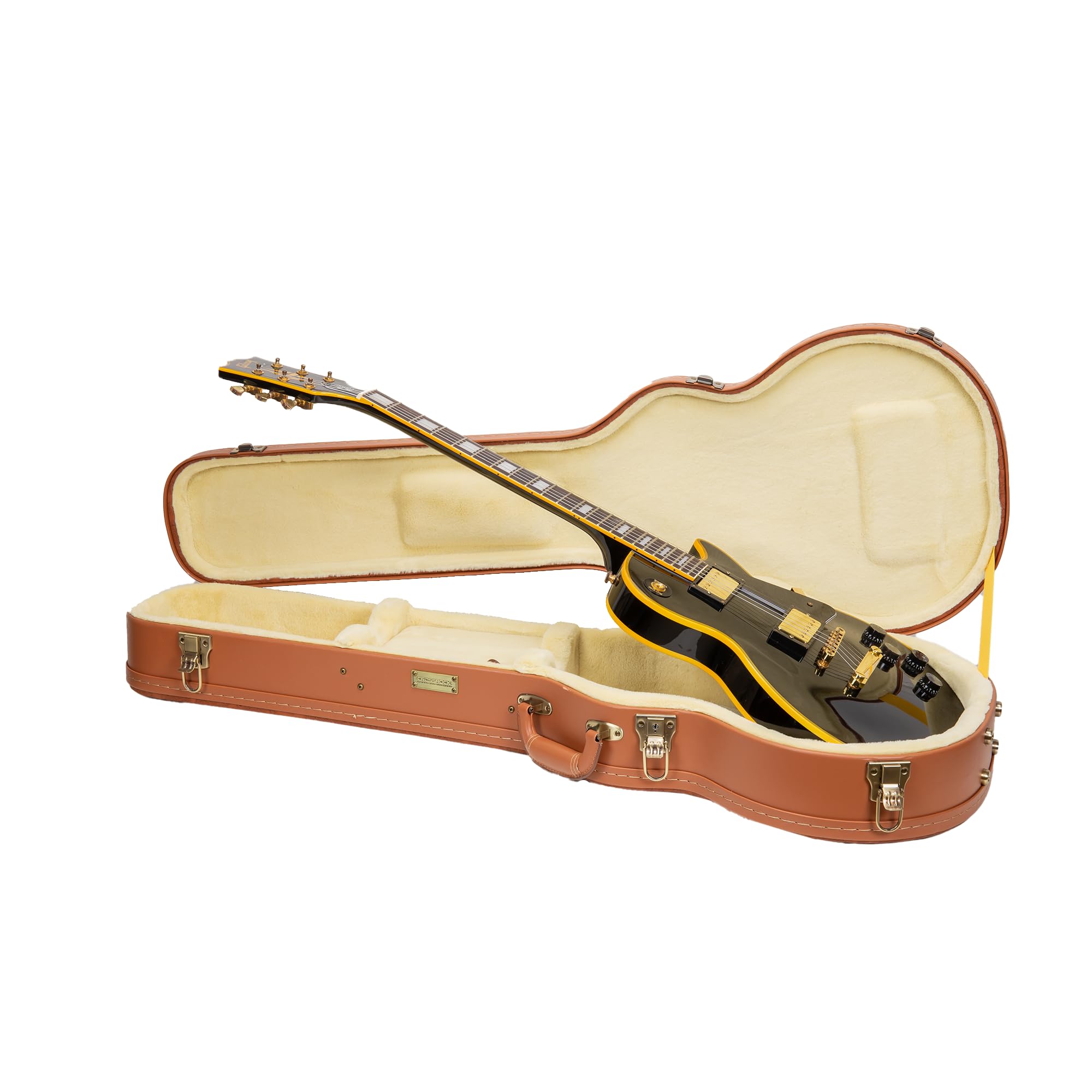 Crossrock Relief Series Les Paul Guitar Case for Single-Cut Electric Guitars | Carved Red Wood Finish, Ivory Plush Interior, Lock – Premium Wooden Hardshell