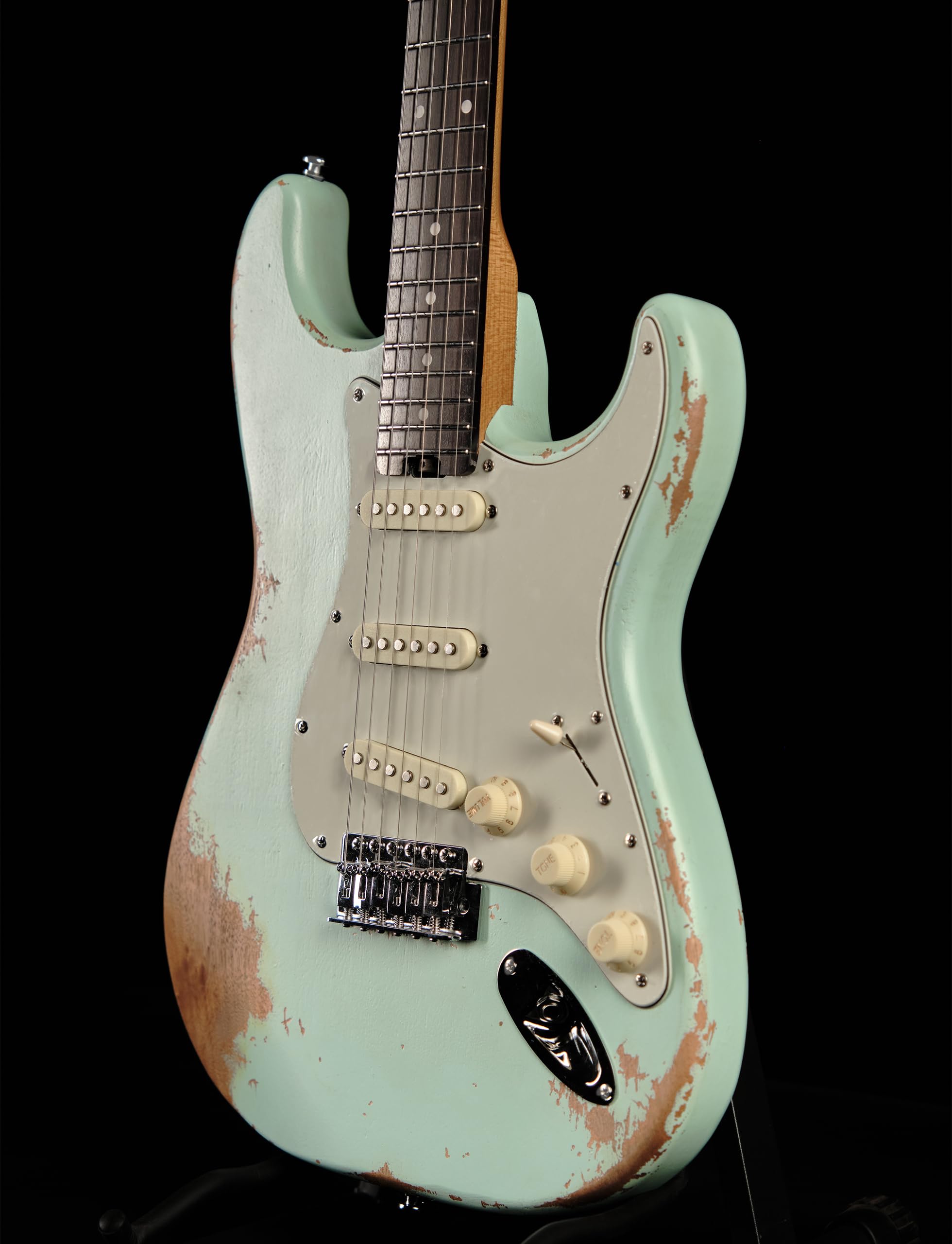 KGD Relic Electric Guitar,Roasted Maple Neck and Rosewood fingerboard,Bone Nut,6-String Relic Guitar,Professional/Full Size/Electric Guitars for Adults (Surf Green)