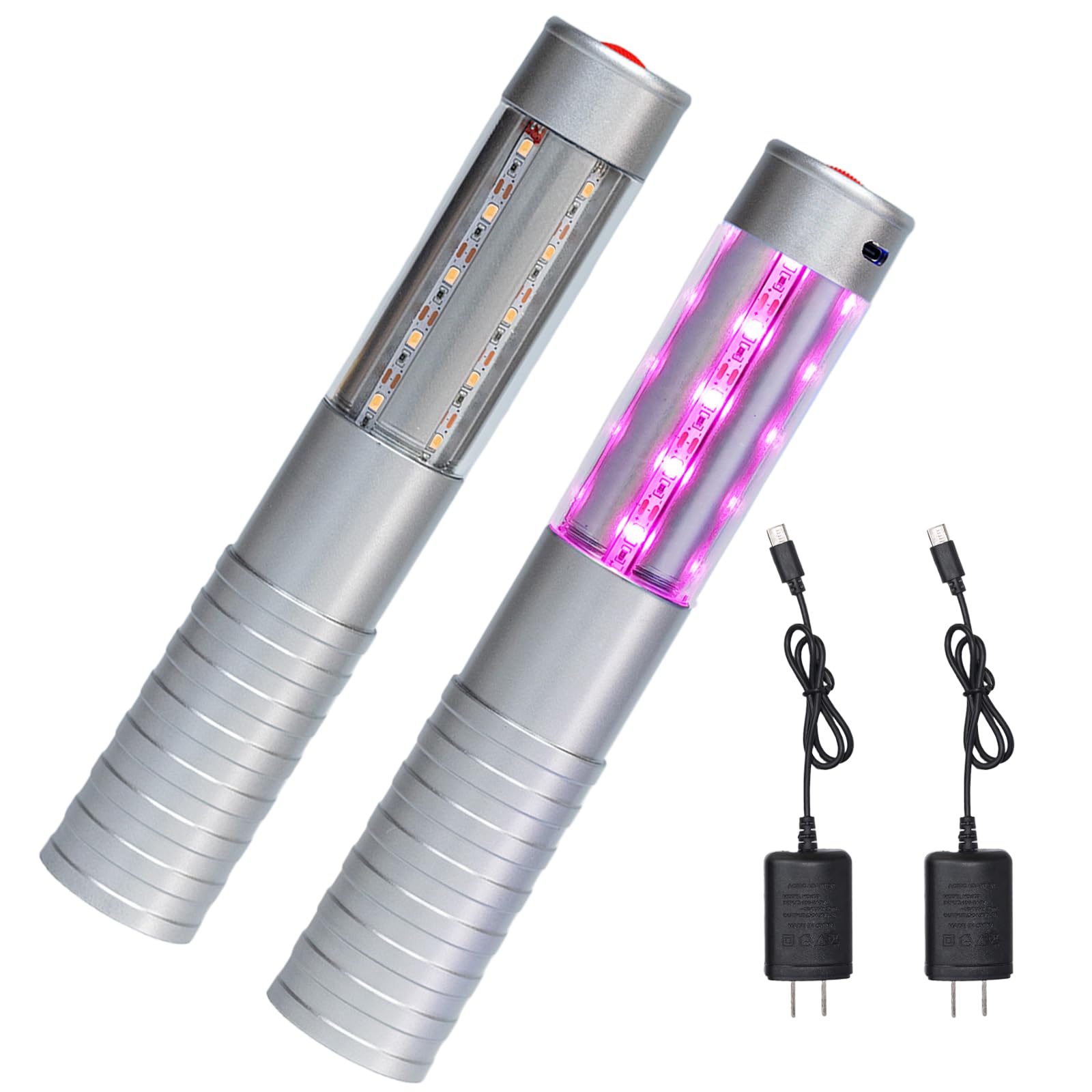 Strobe Bottle Girl Lights LED Bottle Service Lights Baton Reusable Rechargeable Service LED Champagne 2 Pcs for Bar Club Birthday Weddings Parties(Silver,Pink Light)