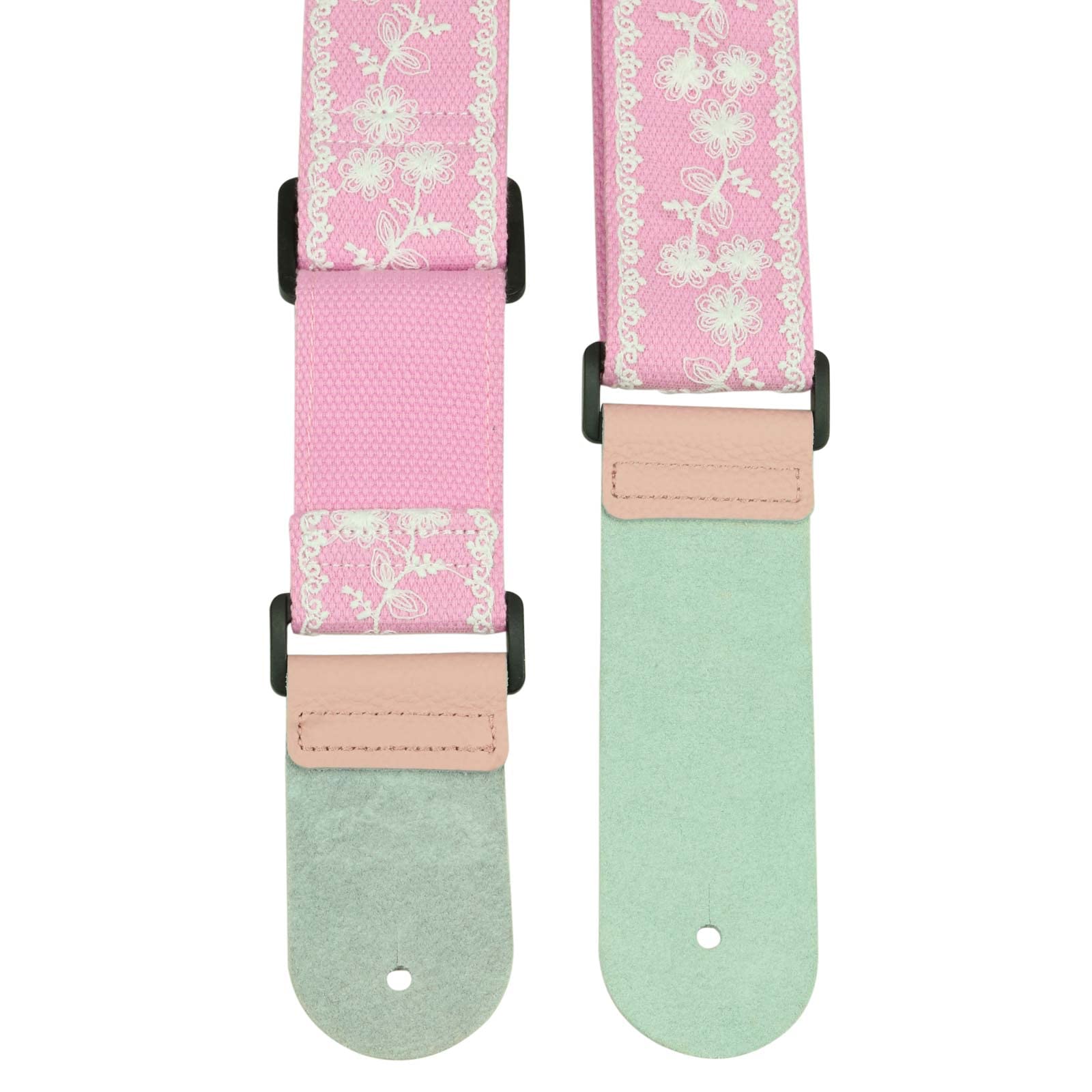 ALLZEDREAM Guitar Strap,Genuine Leather Ends,Lace Sequins Original Design (Lace Black white)