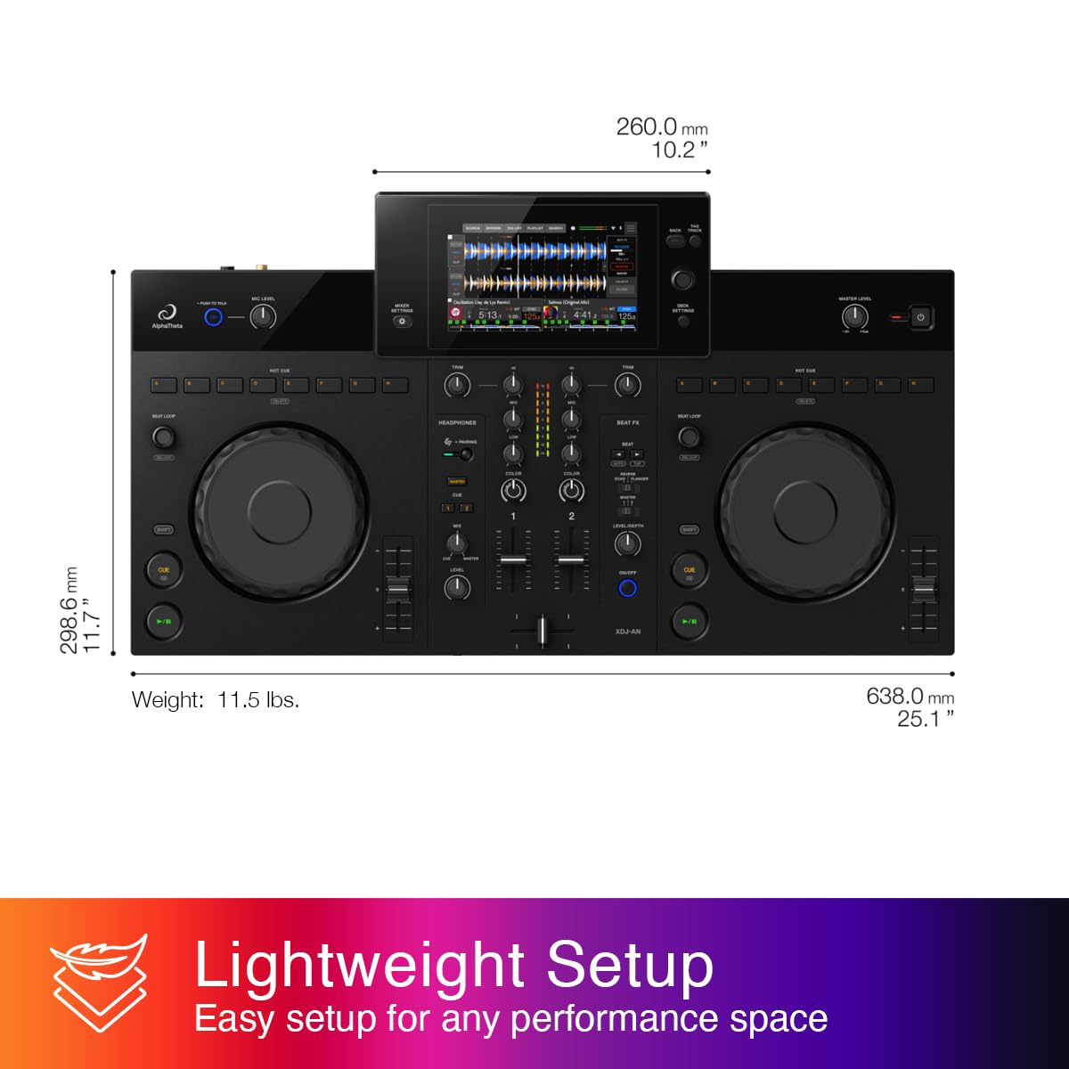 AlphaTheta XDJ-AN 2-Channel All-in-One DJ System, Touchscreen, Wi-Fi