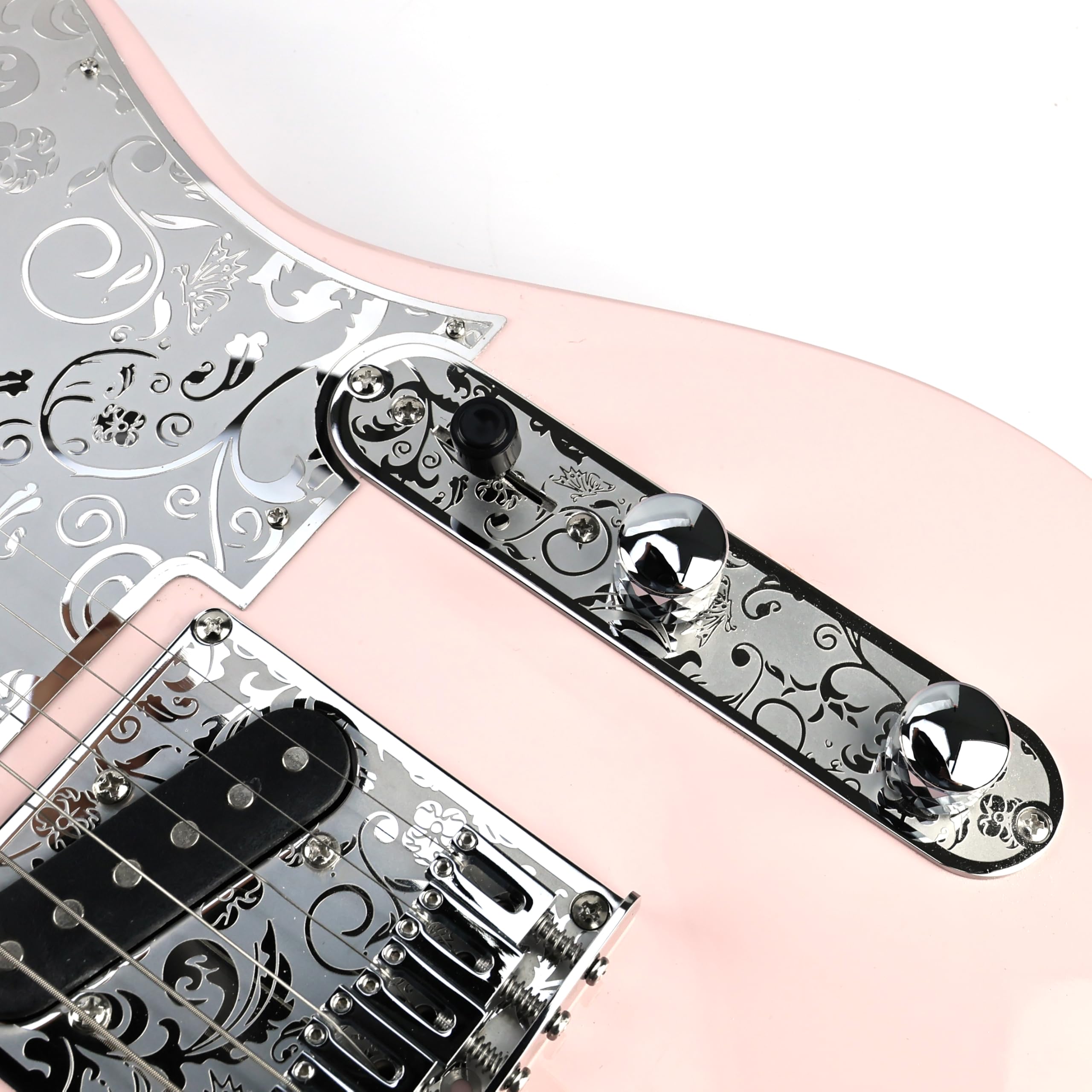 OVSAL Stainless Steel Engraved Electric Guitar Control Plate 2-Hole Mount 8.5mm (21/64″) Control Panel Compatible with Most Telecaster Tele Style Guitar Replacement Parts(Chrome)