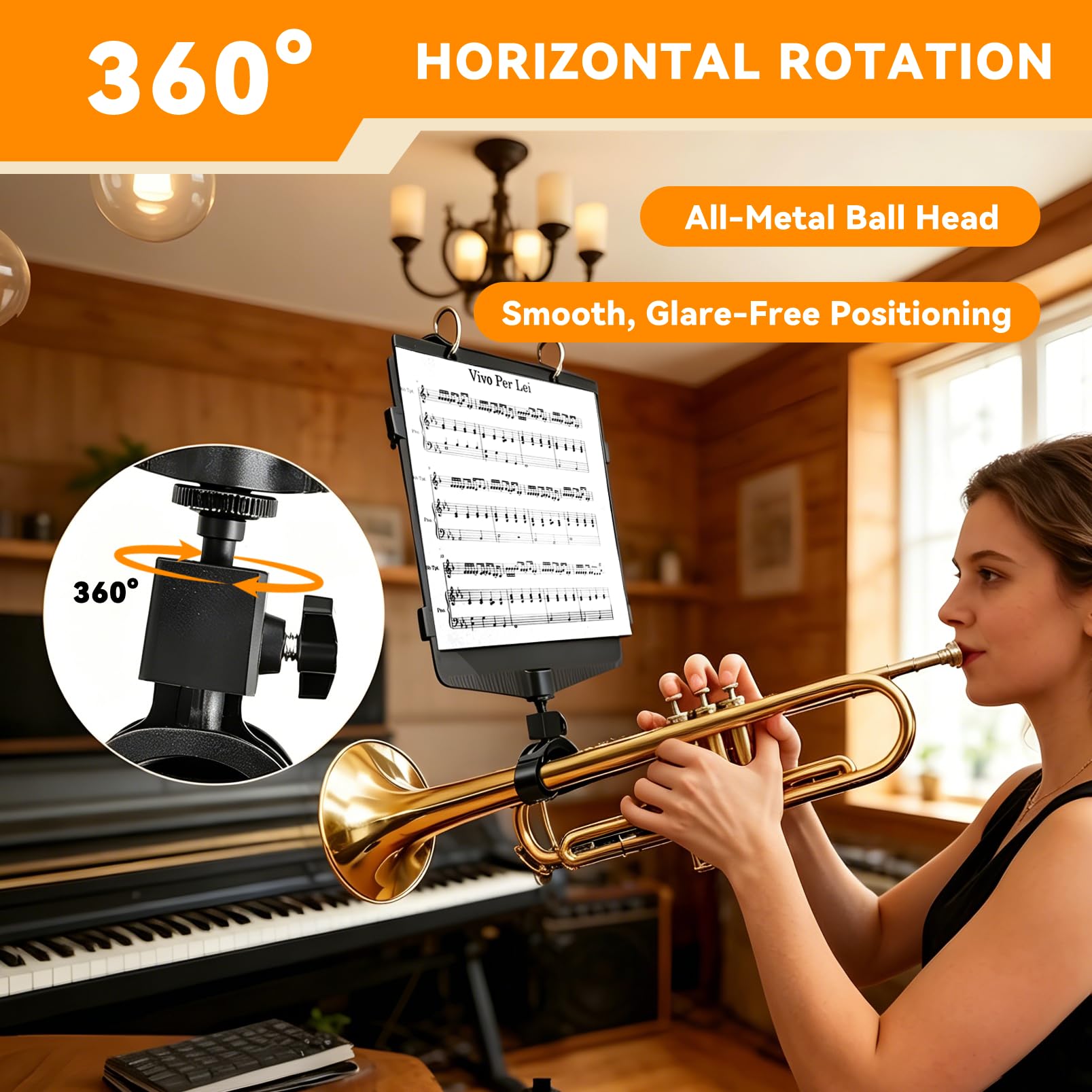 Trumpet Lyre Flip Folder, 2-in-1 Marching Band Music Holder for Snare Drum