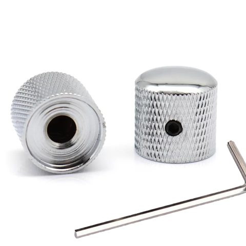 XIYANGJUAN 2Pcs Metal Electric Bass Guitar Knobs Chrome Volume Tone Speed Control Silver Knob for Fender Telecaster Ibanez Bass Guitar Accessories (Silver)