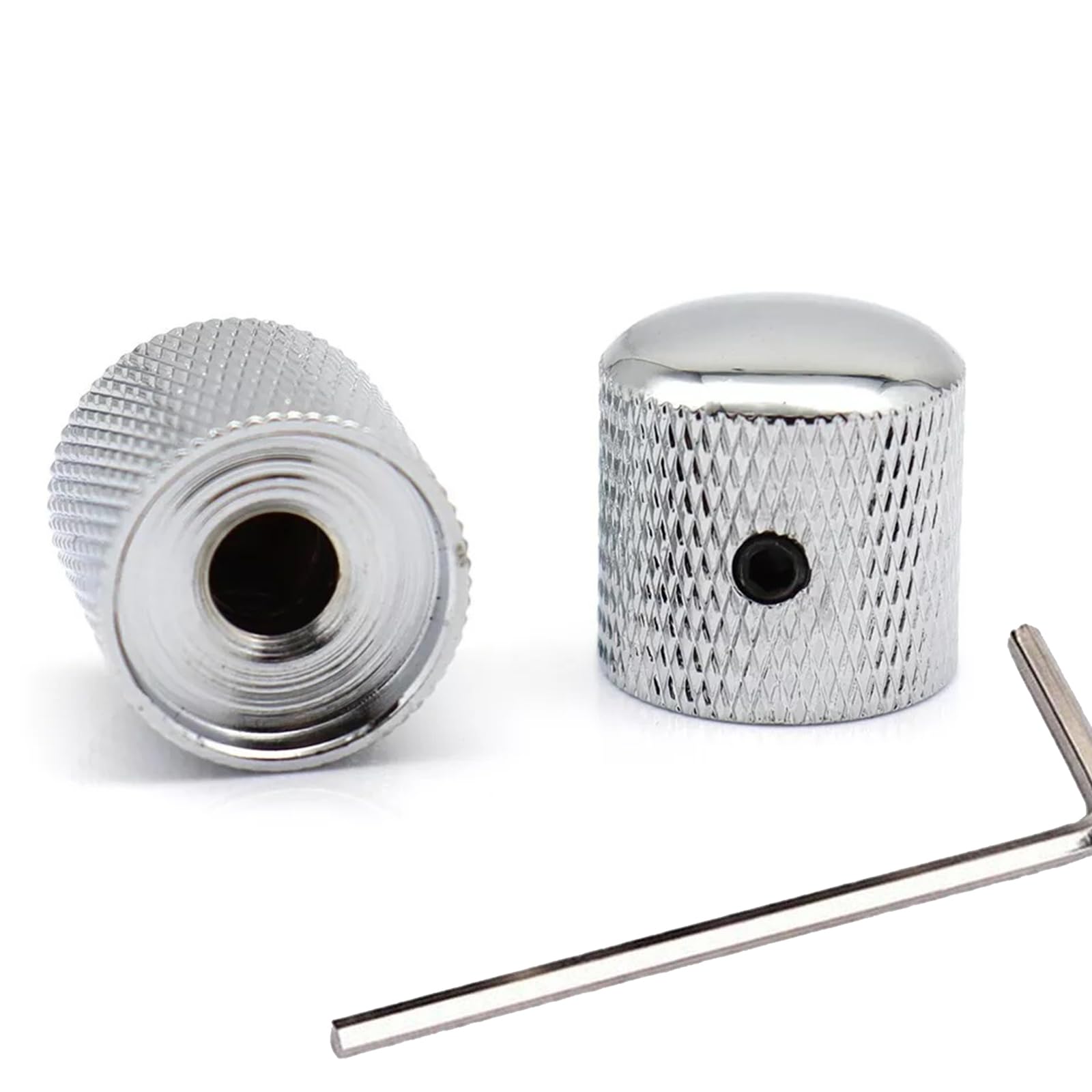 XIYANGJUAN 2Pcs Metal Electric Bass Guitar Knobs Chrome Volume Tone Speed Control Silver Knob for Fender Telecaster Ibanez Bass Guitar Accessories (Silver)