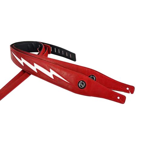 adiya Guitar Strap with Lightning Bolt for Electric Guitars/Bass, Leather Adjustable Length,Black/White/Red Available (Red body white lightning)