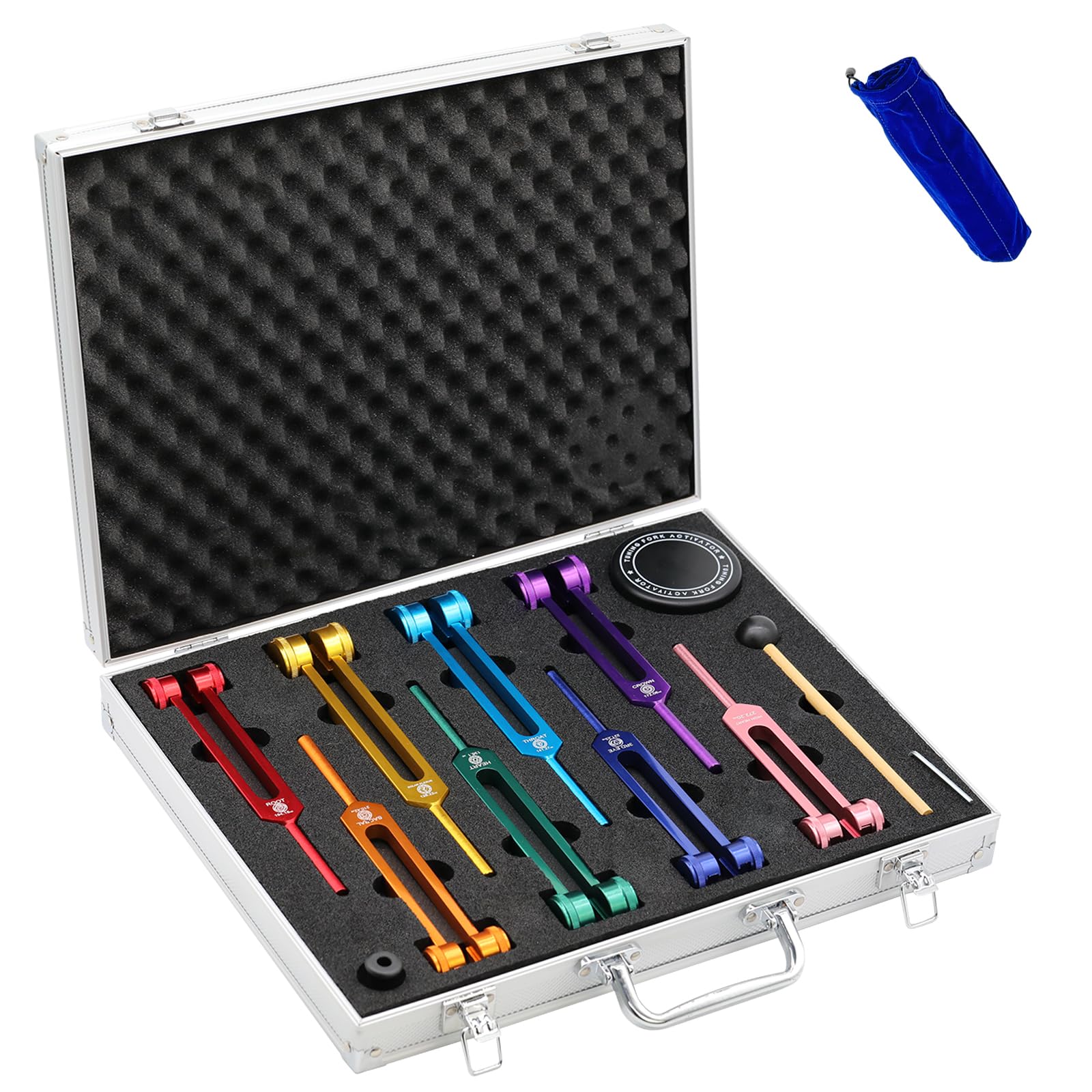 Chakra Tuning Forks Set for Sound Healing and Meditation, Weighted Tuning Forks Kit with Activator, Reiki Energy Tools Set for Vibration Sound Frequency Therapy, Meditation, Yoga, Chakra Balancing