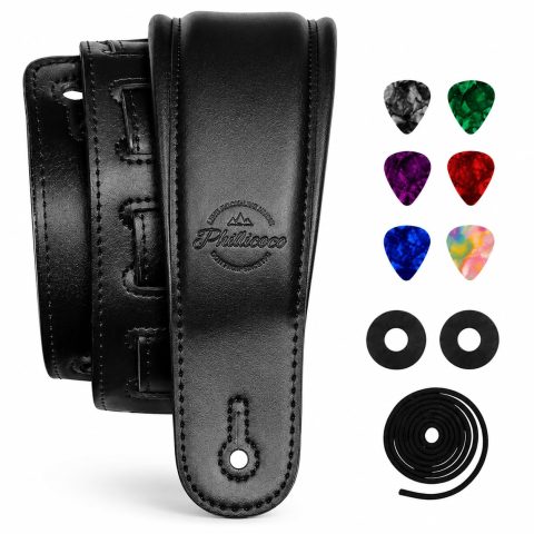 Philicoco Leather Guitar Strap, Padded Adjustable 47-54″ for Guitar Bass