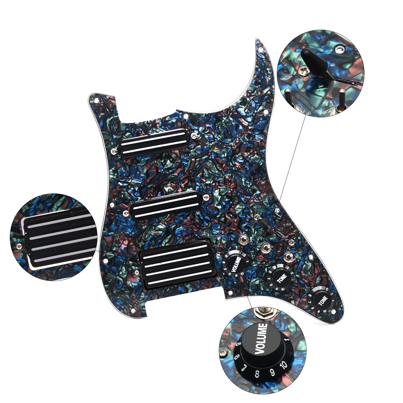 SSH-Coil Splitting Electric Guitar Pickguard Two Mini Humbucker + ONE 4 Coil Pickup High Output-(9K/9K/18K) Loaded Prewired Scratchplate (Abalone Pearl, SSH)