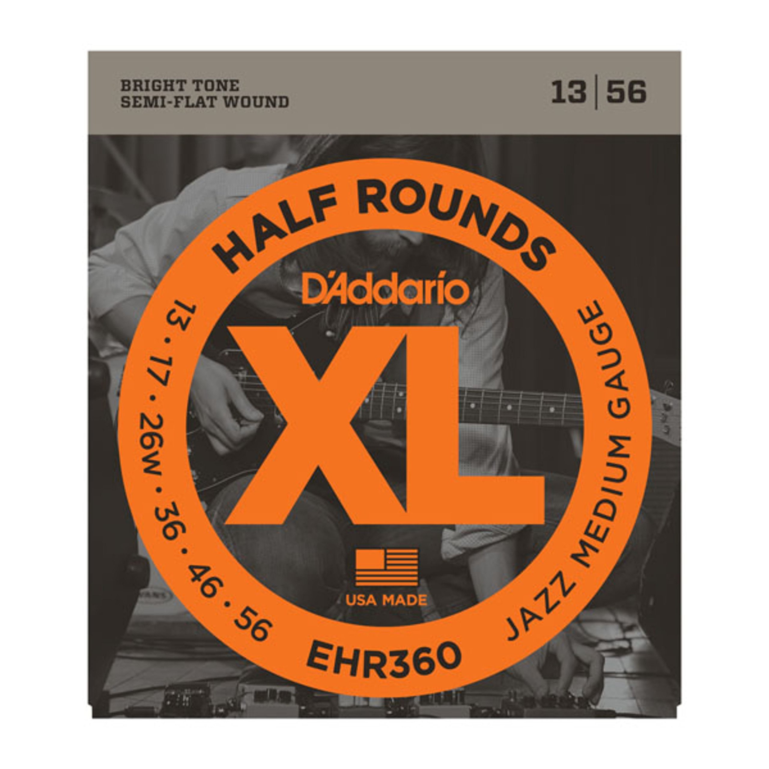 D’Addario Guitar Strings – XL Half Rounds Electric Guitar Strings – Semi-Flat Wound – Bright Tone, Smooth Feel, Reduced Finger Noise – EHR360 – Jazz Medium, 13-56