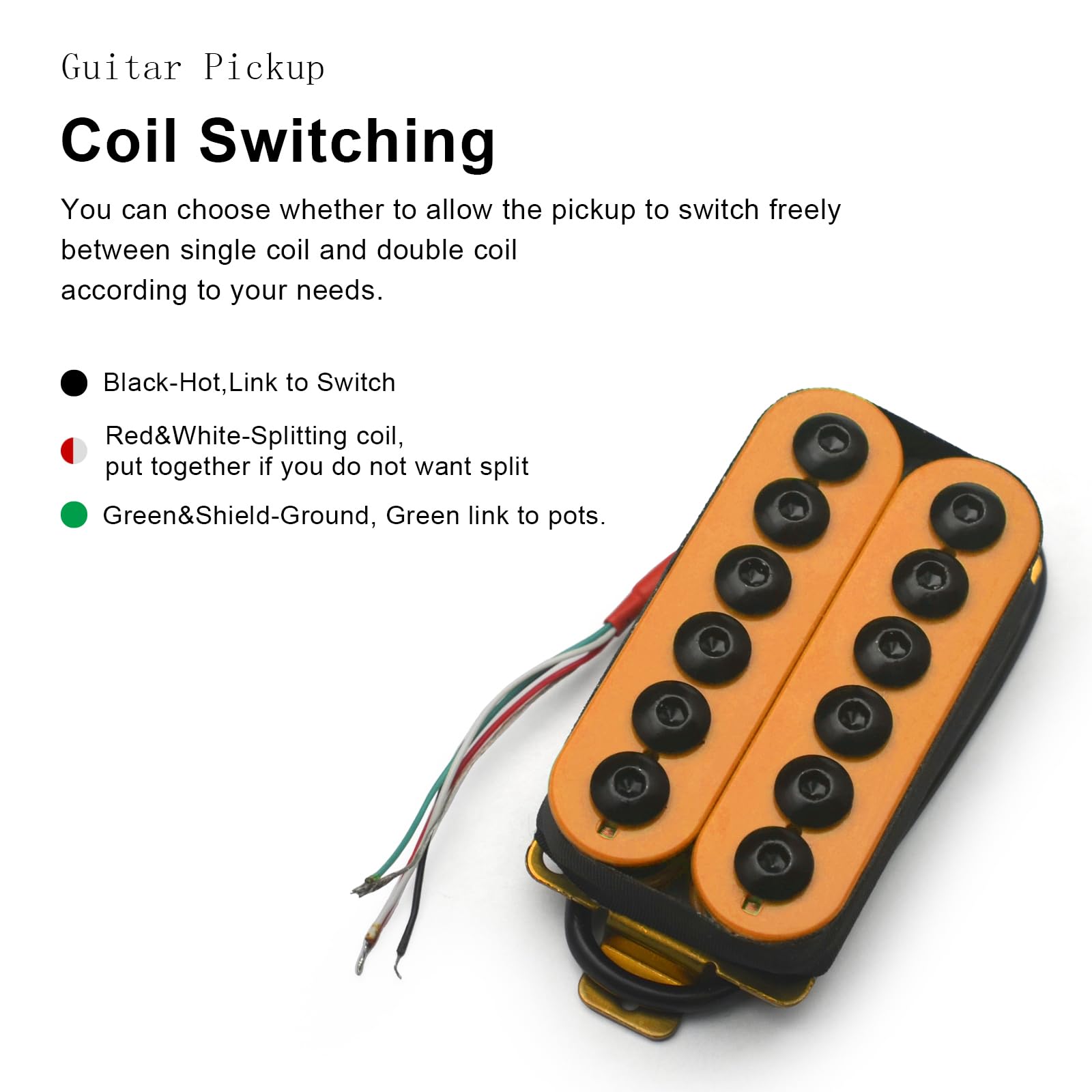 SAPHUE Adjustable Metal Double Coil Electric Guitar Pickups Humbucker Punk Neck/Bridge Pickup (Orange)
