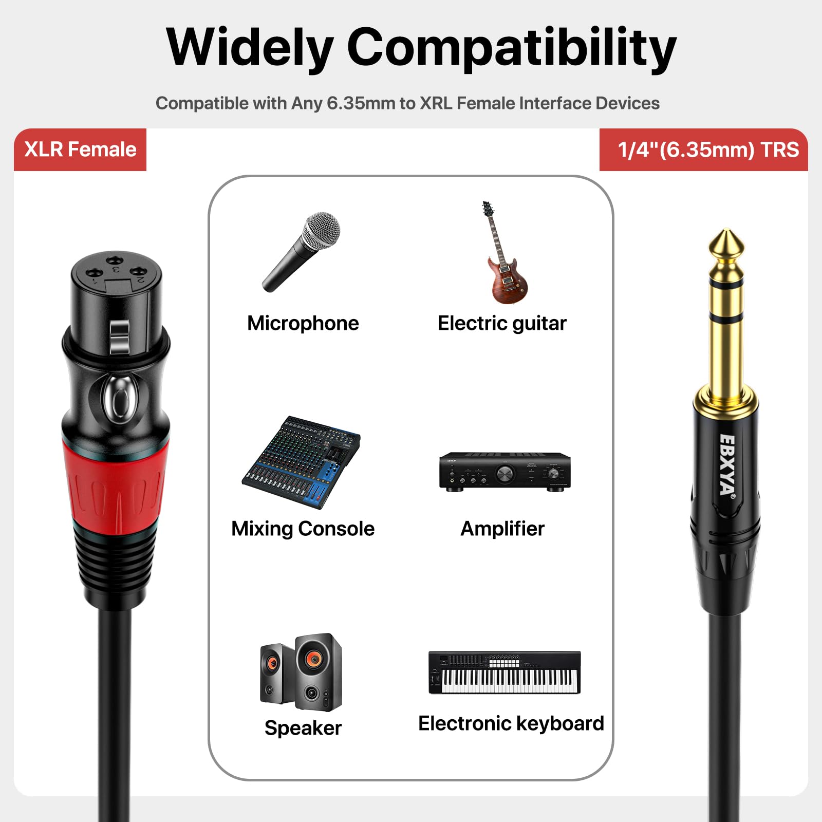 EBXYA 1/4 TRS to XLR 10ft 2Pack – 6.35mm 3Pin Balanced Female Audio Cable