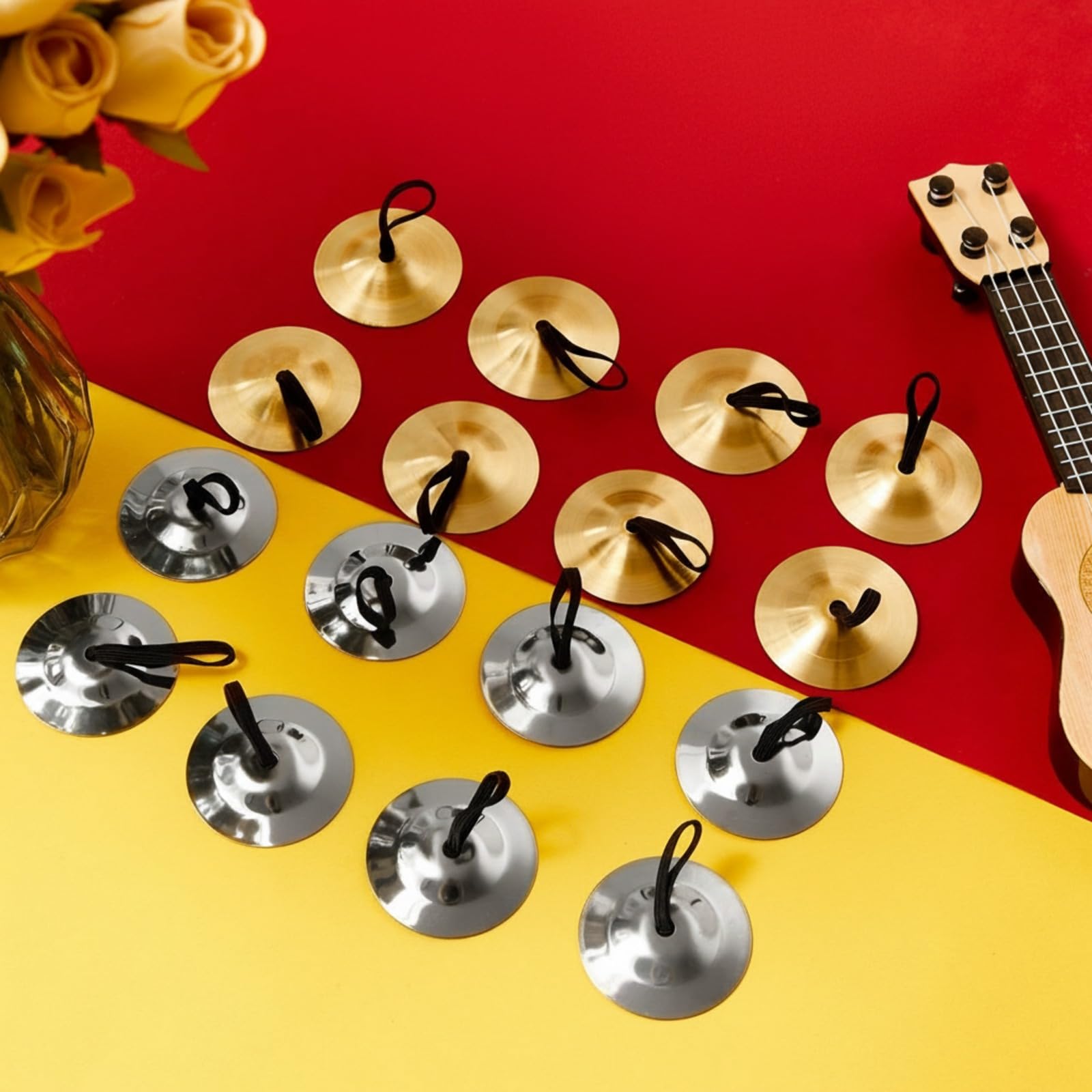 Fiada 40 Pcs Finger Cymbals Belly Dancing Musical Instrument Percussion Zills Instruments for Adults Dancer Party Show Festival Performance(Gold, Silver)