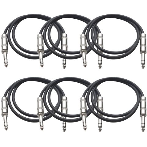 Seismic Audio – SATRX-2Black – 6 Pack of Black 2 Foot 1/4 Inch TRS to 1/4 Inch TRS Patch Cables