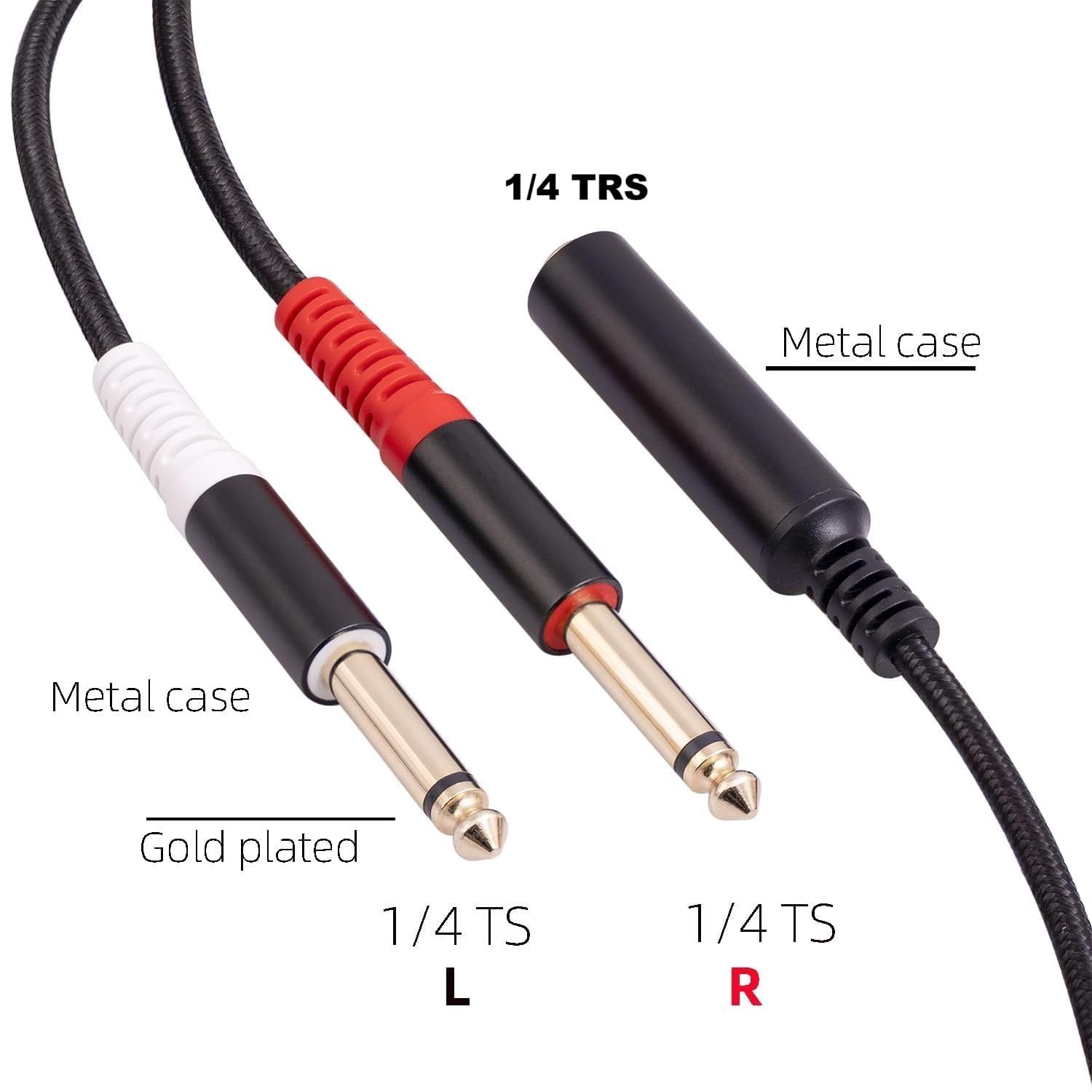 Menewstart 2 Pack 1/4 TRS Breakout Cable 1 FT, Splitter Y Adapter, 6.35mm TRS Female to Dual 6.35mm TS Mono Male Jack Cable for Guitar or Mixer with Jack Output