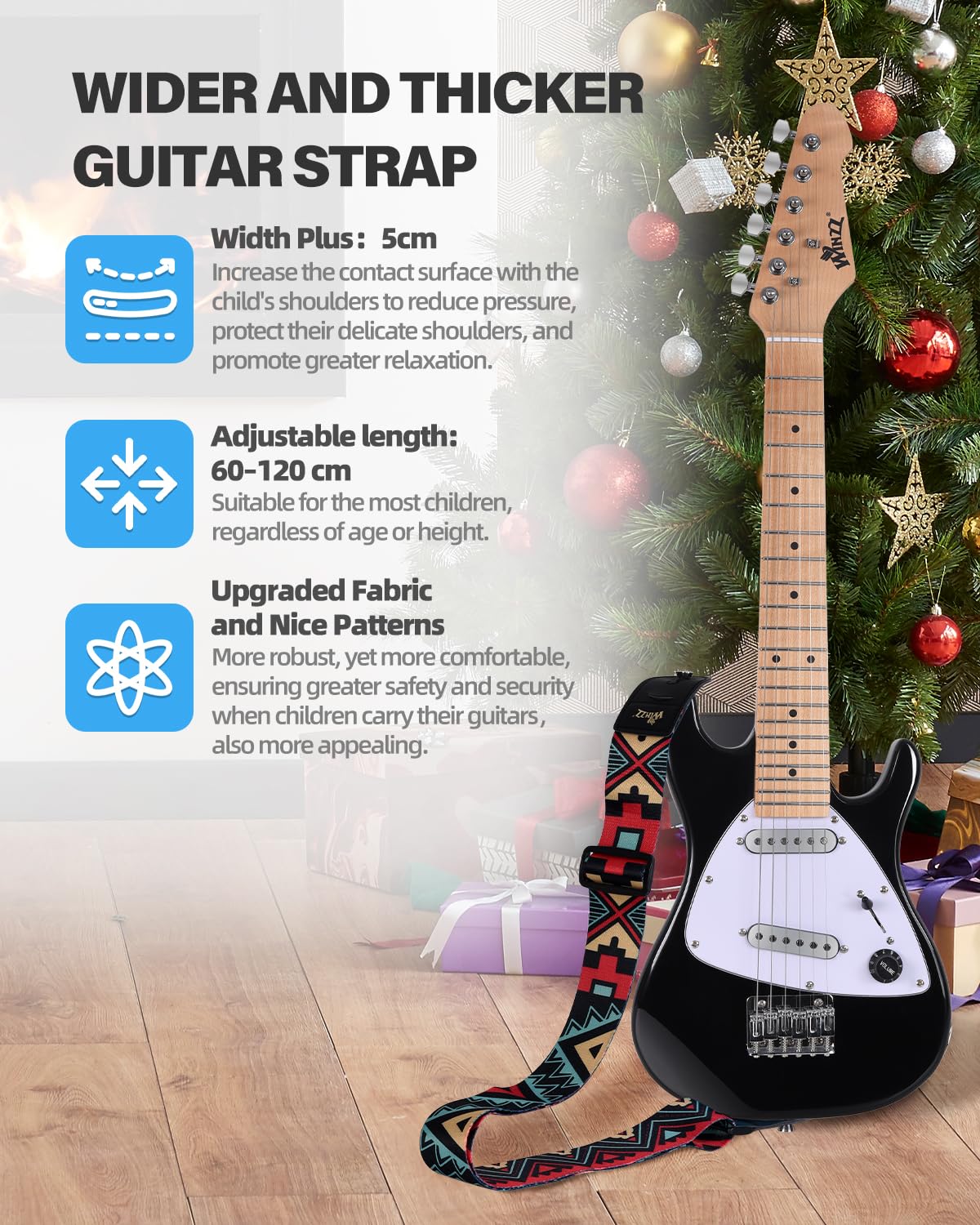 Winzz 30 Inch Kids Electric Guitar Beginner Kit, Junior 1/4 Size Mini Electric Guitar for Children Complete Stater Set with Amp, Gloosy Black Colour