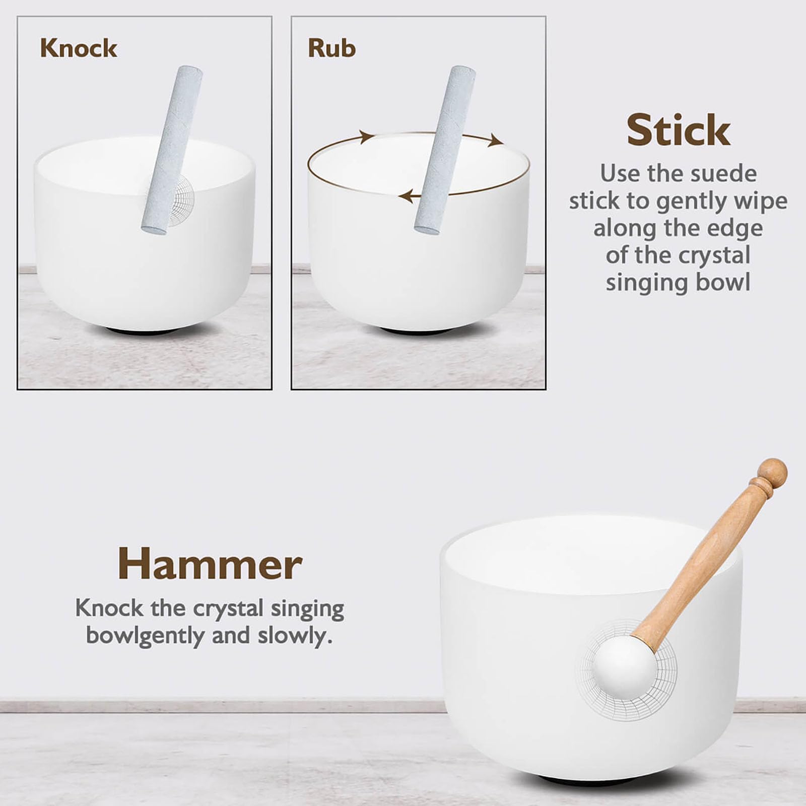 CALM CLANG 10 Inch White F Note 432hz Heart Chakra Crystal Singing Bowl Healing with Carrying Case and Rubber Mallet Suede Strikers Oring
