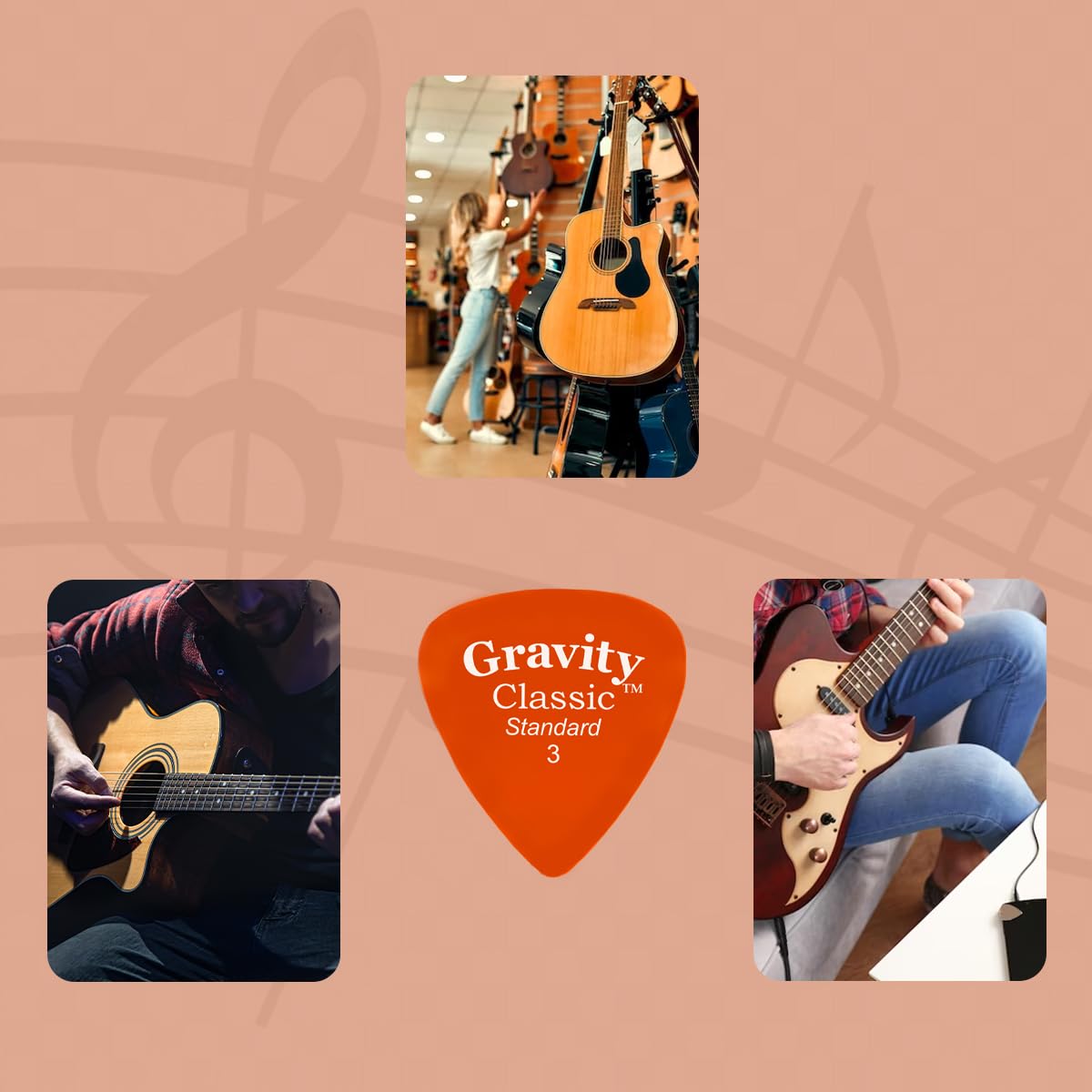 Gravity Picks Classic Guitar Pick – 3.0mm Orange – Polished