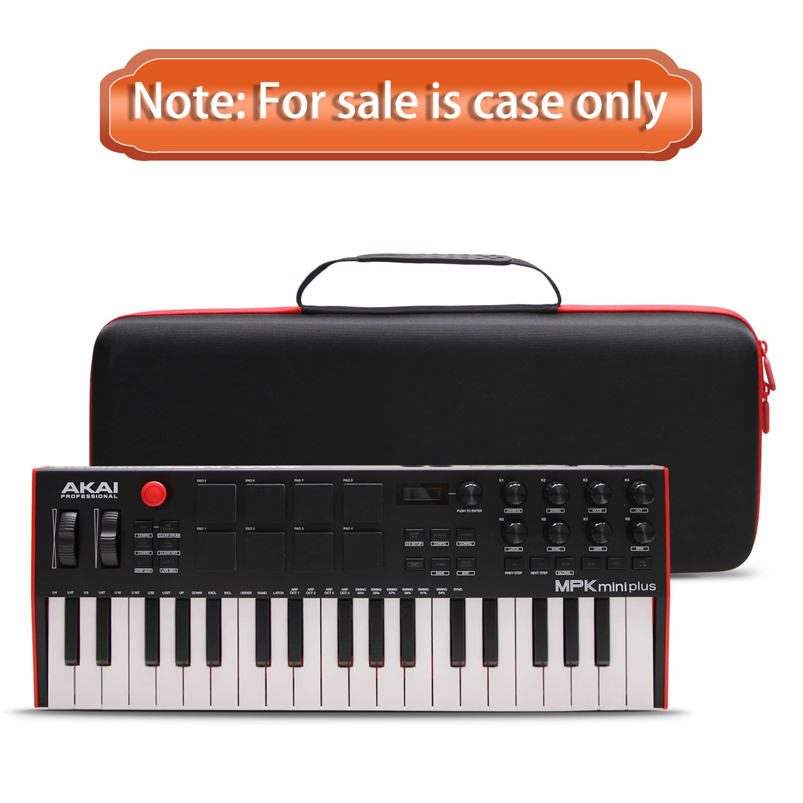 LTGEM Hard Case for Akai Professional MPK Mini Plus – USB MIDI Keyboard Controller – Travel Protective Carrying Storage Bag (Black+Red)
