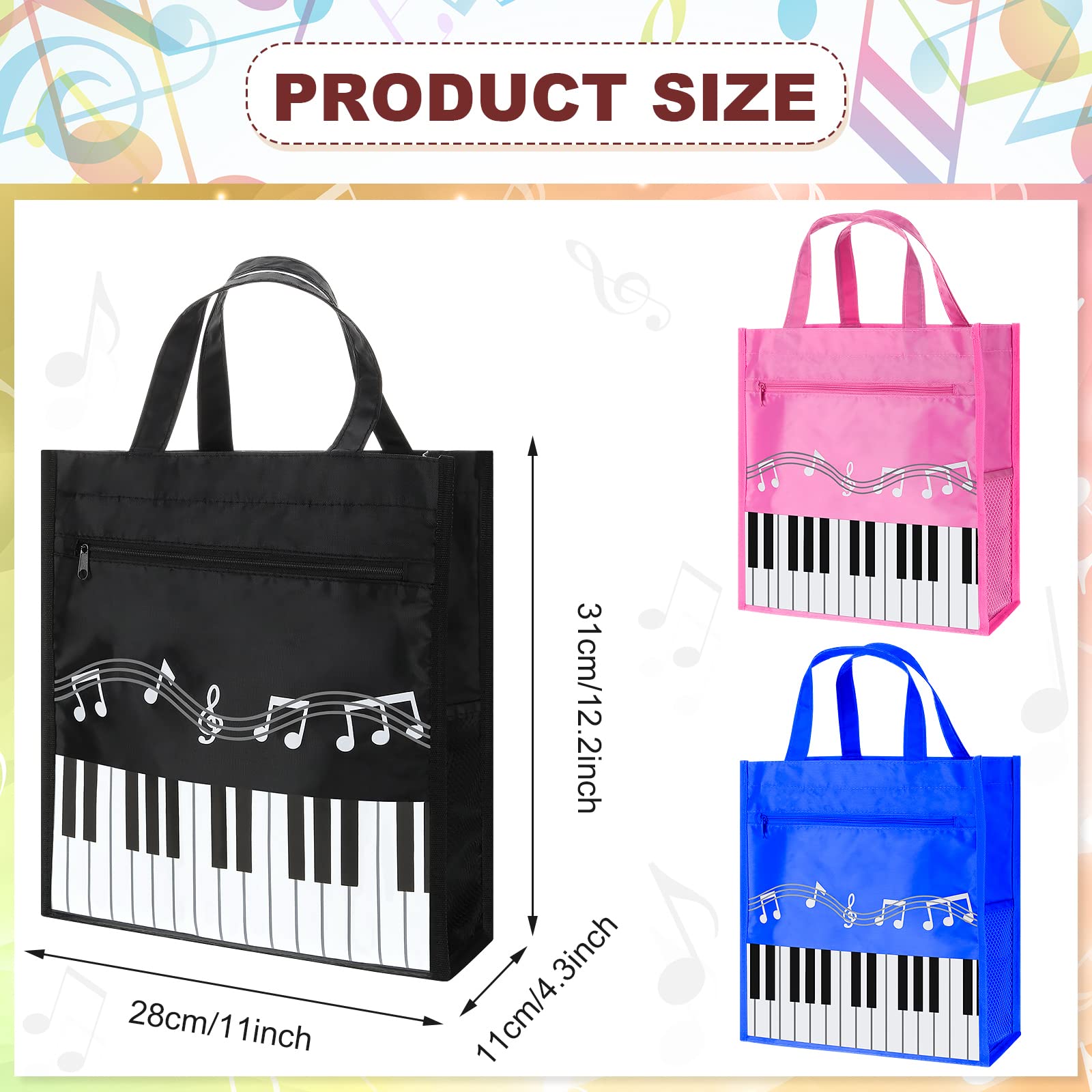 Cunno 3 Pcs Piano Keys Handbag Reusable Tote Bag Shoulder Shopping Bag for Music Teacher Gifts