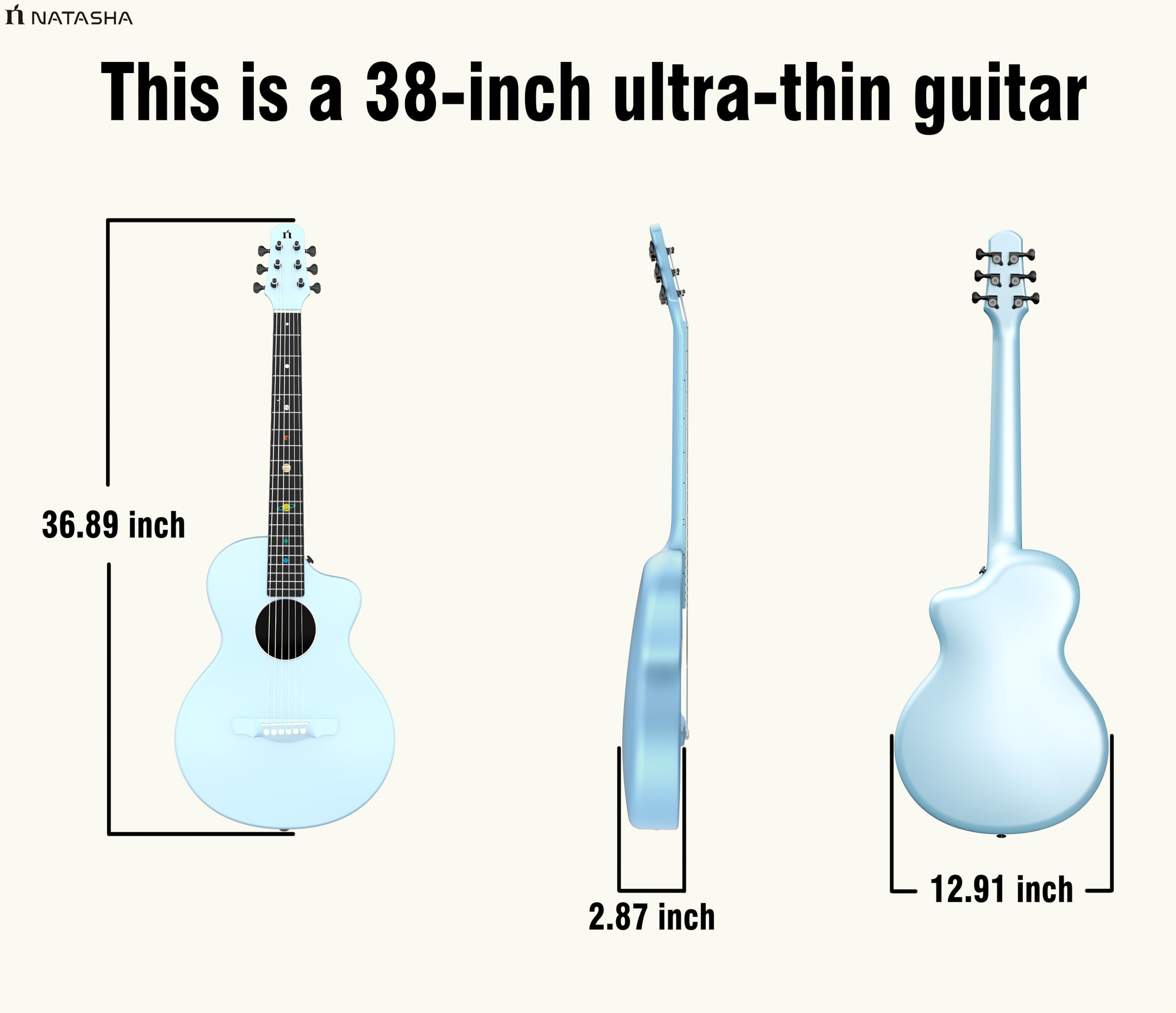 Natasha Carbon Fiber Acoustic Guitar, 38-inch Steel-string Guitarra,Durable 6-string Ultra-thin Guitar for Beginners (Blue)