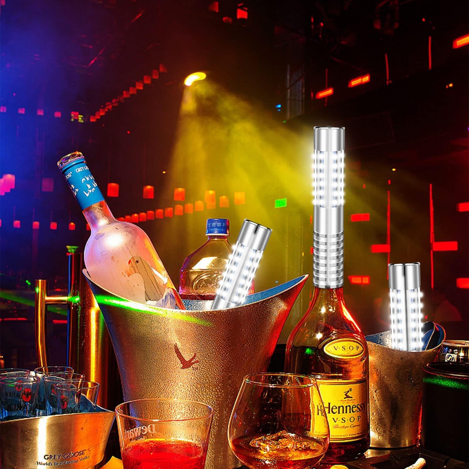 4 Pieces Strobe Baton Bottle Service Sparklers Bottle Service Light Bottle Handheld Light for Nightclubs Weddings Parties Activities Supplies (Silver)