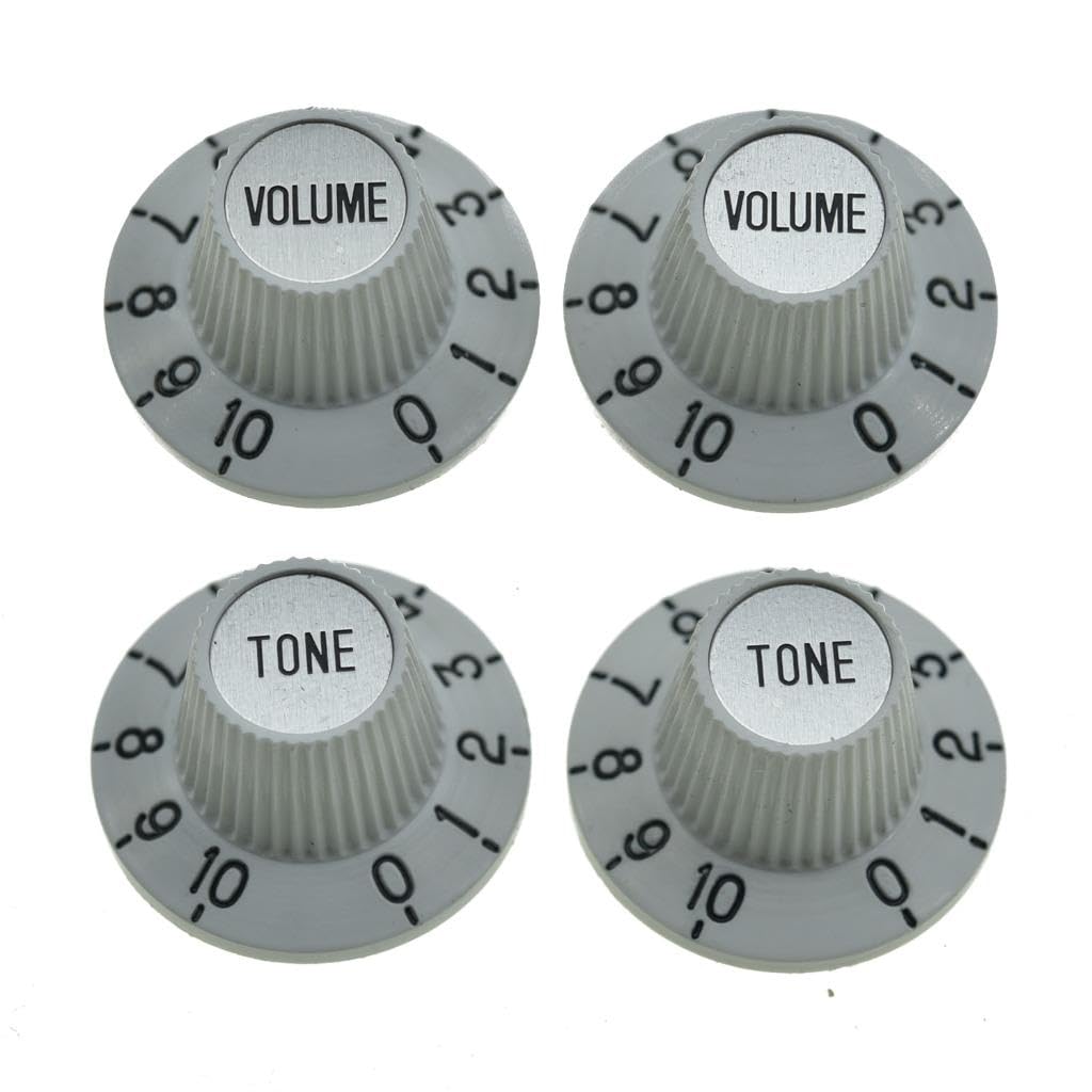 KAISH 4X White with Silver Cap LP Guitar Witch Hat Knobs Top Hat Knob for Epi Les Paul SG