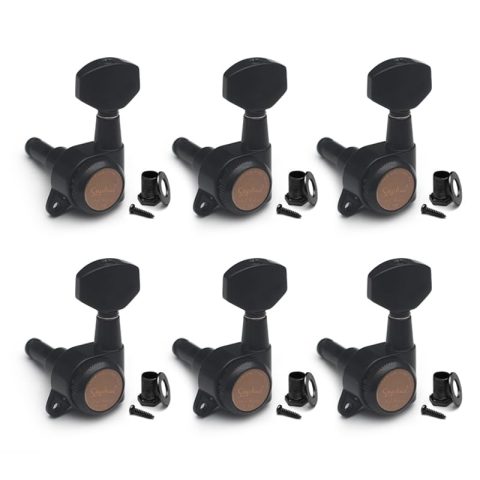 SAPHUE 6-Strings Guitar Locking Tuners 6L 1:18 Lock String Tuning Key Pegs Machine Head with Hexagonal Handle Replacement for Electric Folk or Acoustic Guitars (Black, 6L)