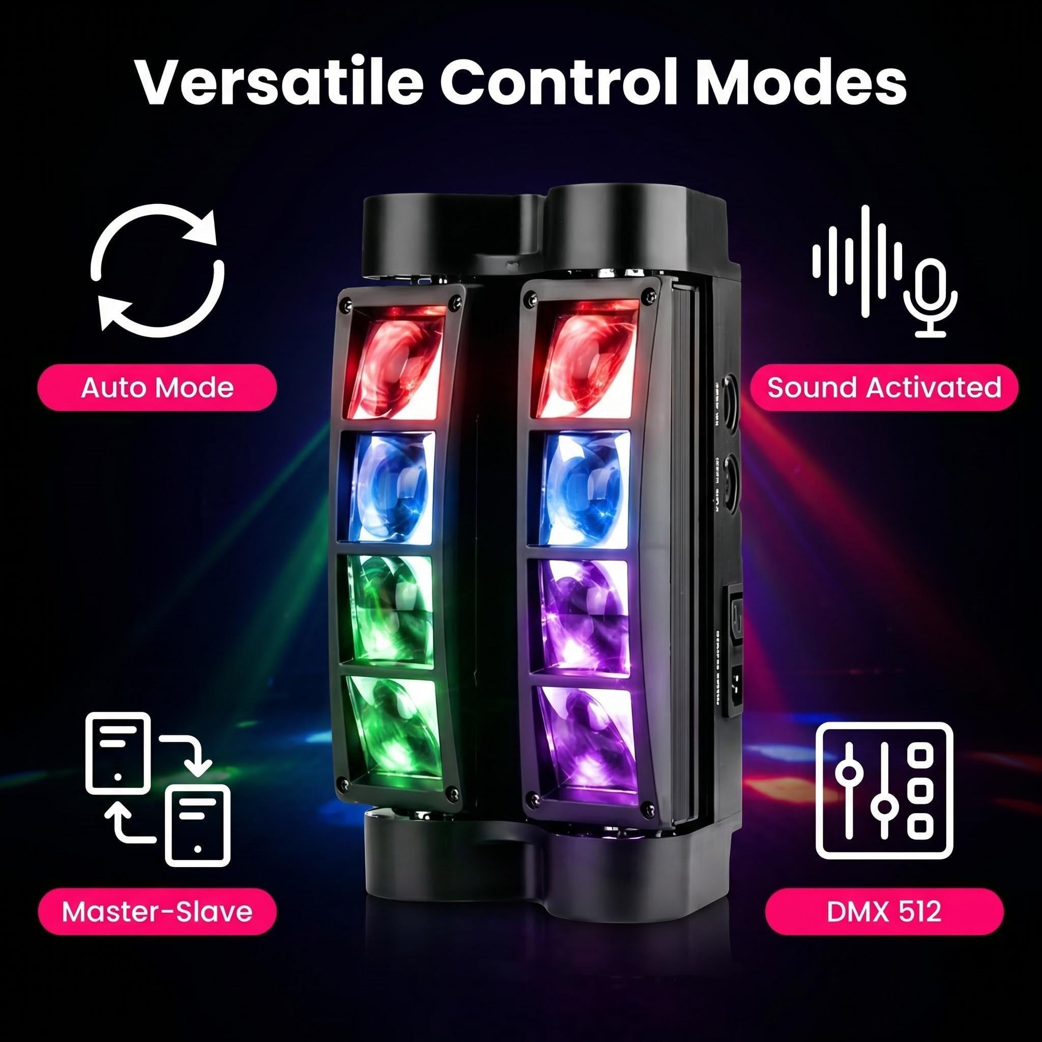 JCYW FLODY 8x10W Spider Moving Head DJ Light, RGBW LED Stage Light 2 Packs