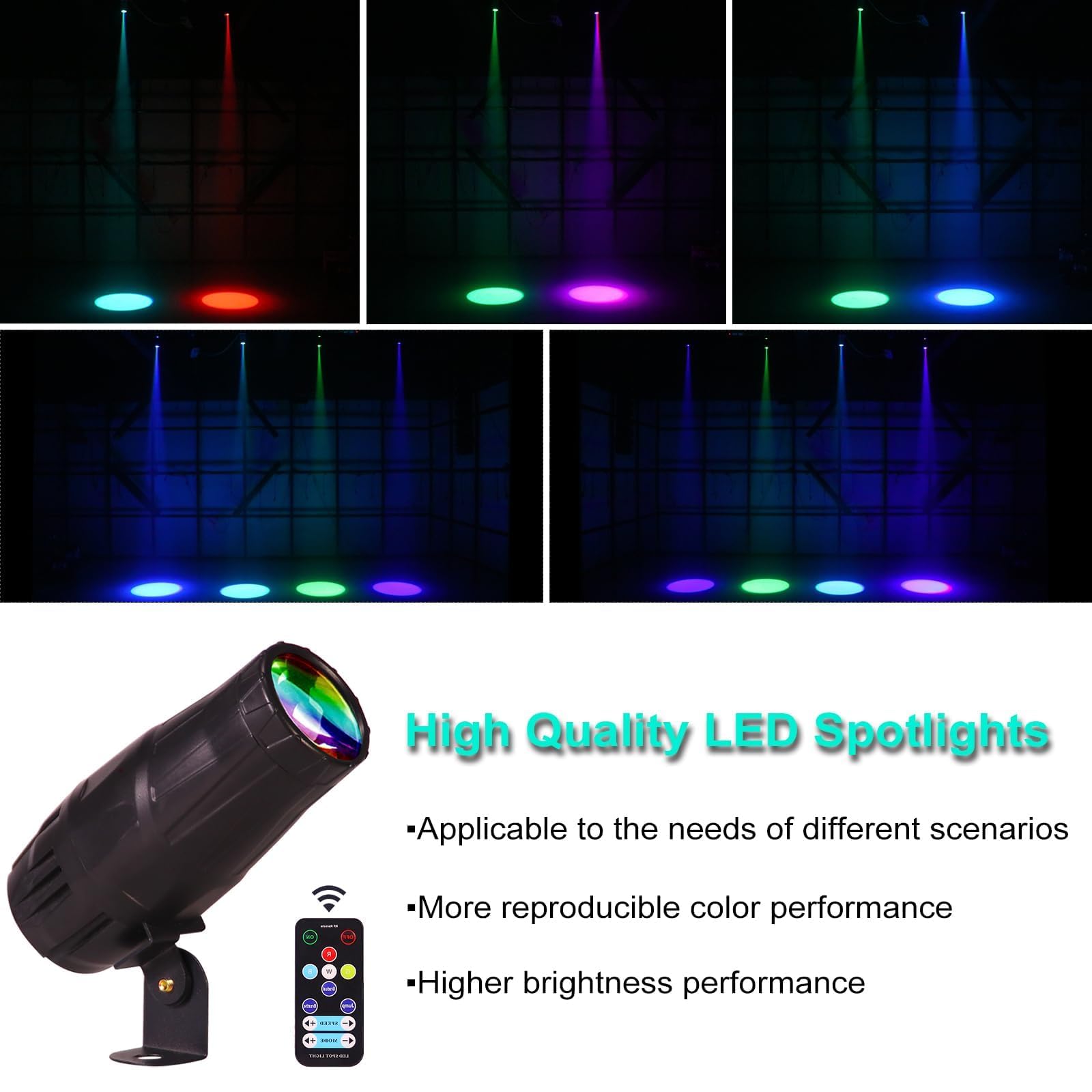 Ecostrobe LED Pinspot Light,Stage Spotlight Mini 15W RGBW Disco Ball Spot Lights 4 in 1 Stage Lighting Mirror Ball Light with Remote Control for DJ Disco Party Bar Club Wedding (1 Pack)