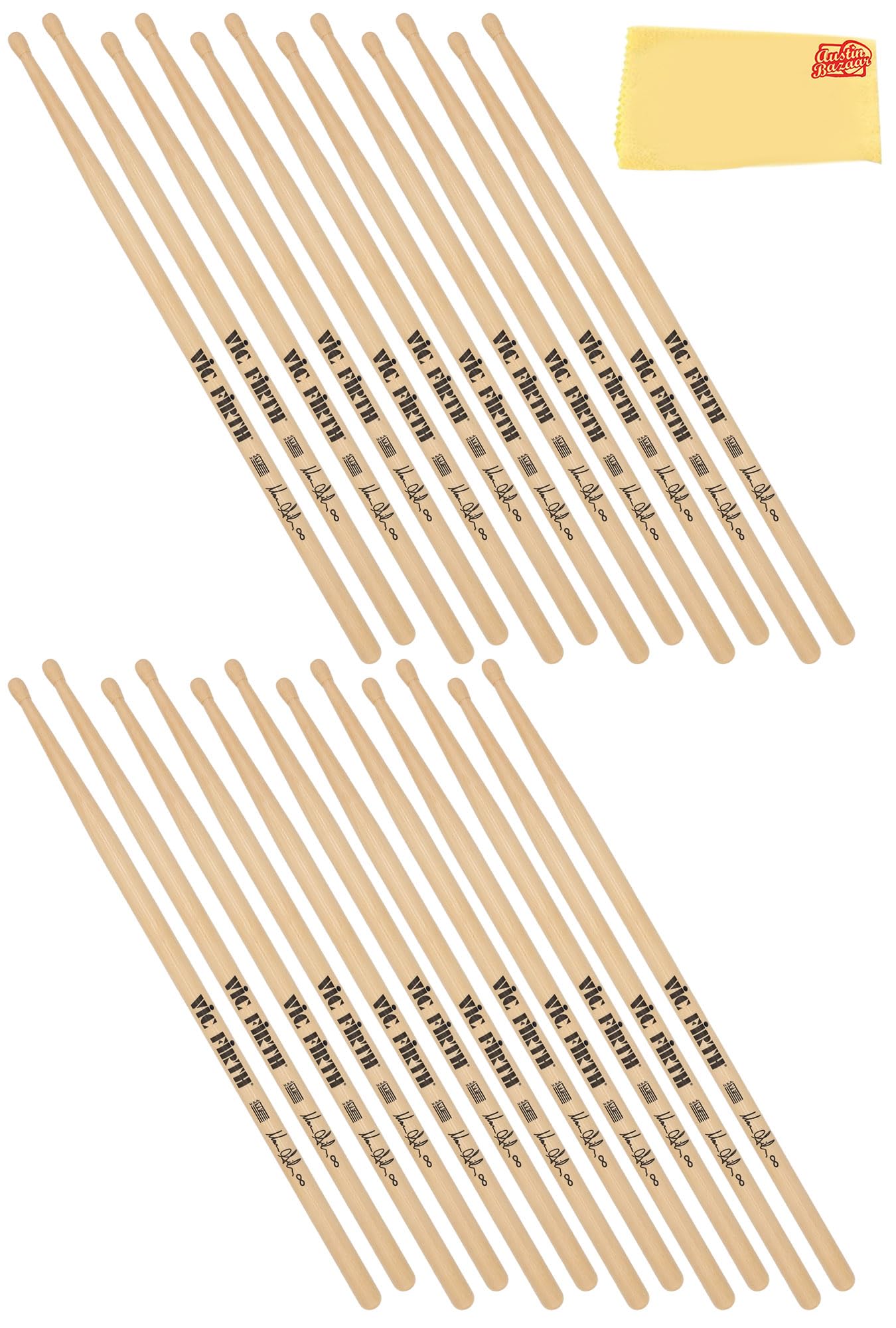 Vic Firth Signature Series Marcus Gilmore Drumsticks- 12-Pack Bundle with Austin Bazaar Polishing Cloth