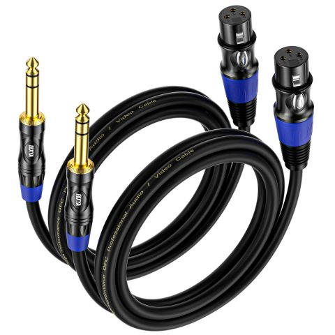 EBXYA XLR Male to 1/4 Inch TRS – Balanced XLR Microphone Cable to 6.35mm Jack Lead, 6 Feet 2 Pack