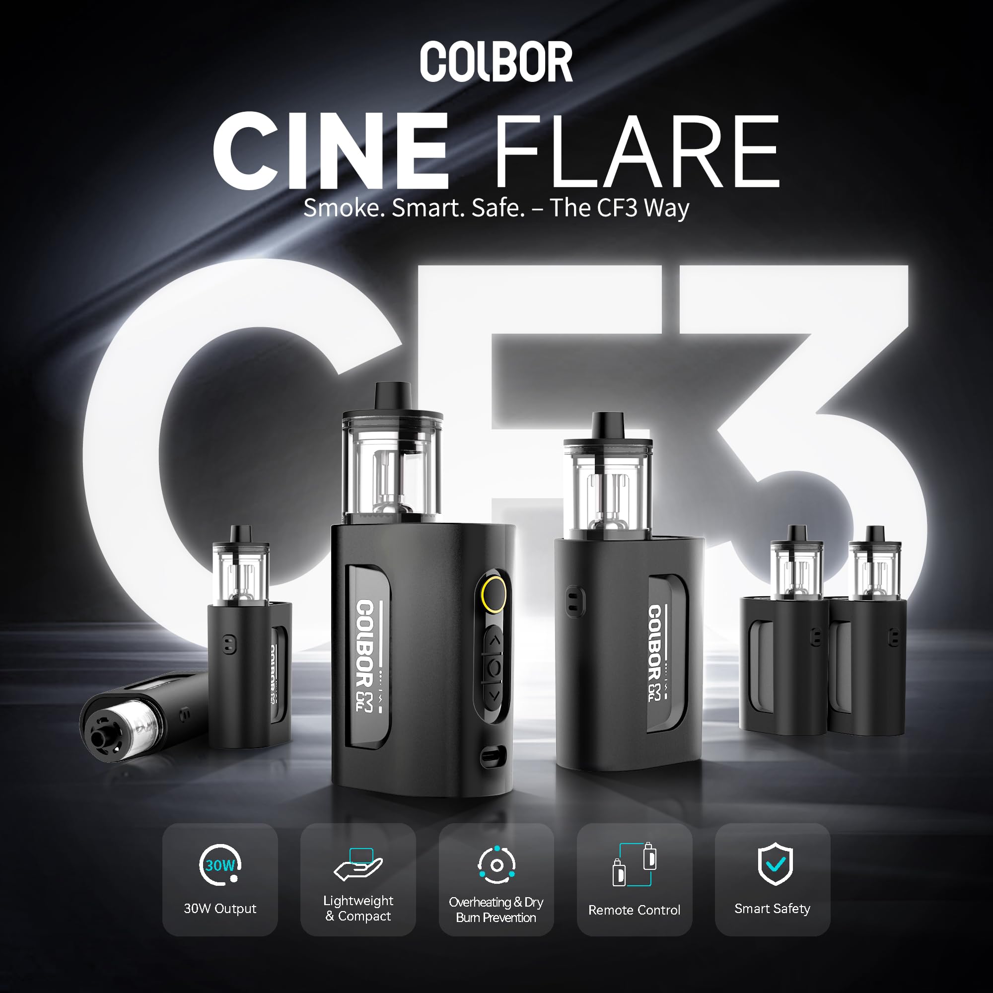 COLBOR Smoke Fog Machine Portable Cine Flare with Lights 25 Levels Density Wireless Remote Control Photography for Streaming,Parties,Weddings,Stage Includes External Flexible Tube