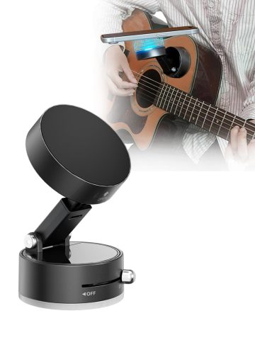 Rubierine Guitar Phone Holder for iPhone/Android, Vacuum Suction Magnetic Phone Mount with 17 N52 Magnets, 360° Rotating Palm-Size Holder for Acoustic and Electric Guitar, Bass and Ukulele