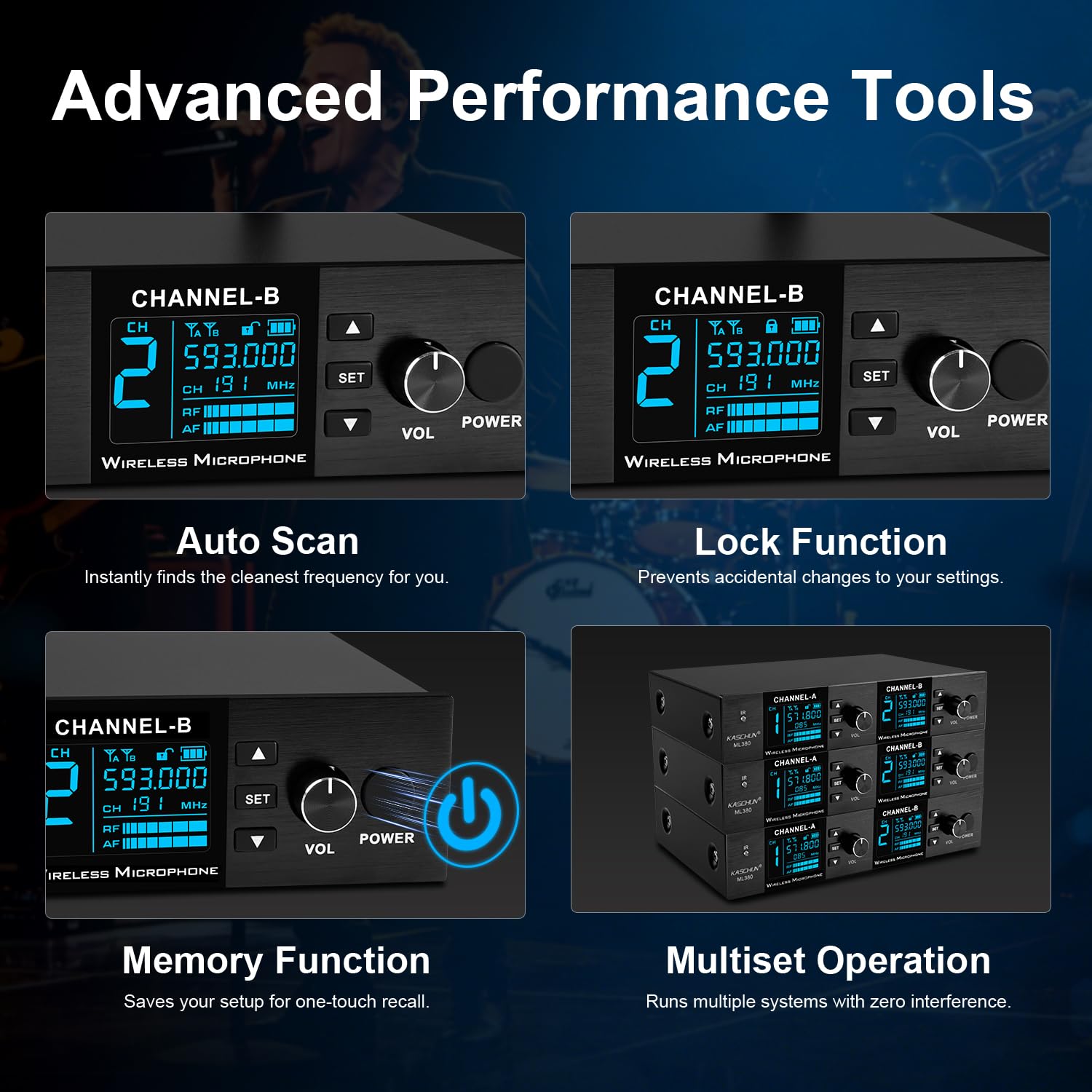 Kaschun Dual UHF Auto Scan Handheld Wireless Microphone System