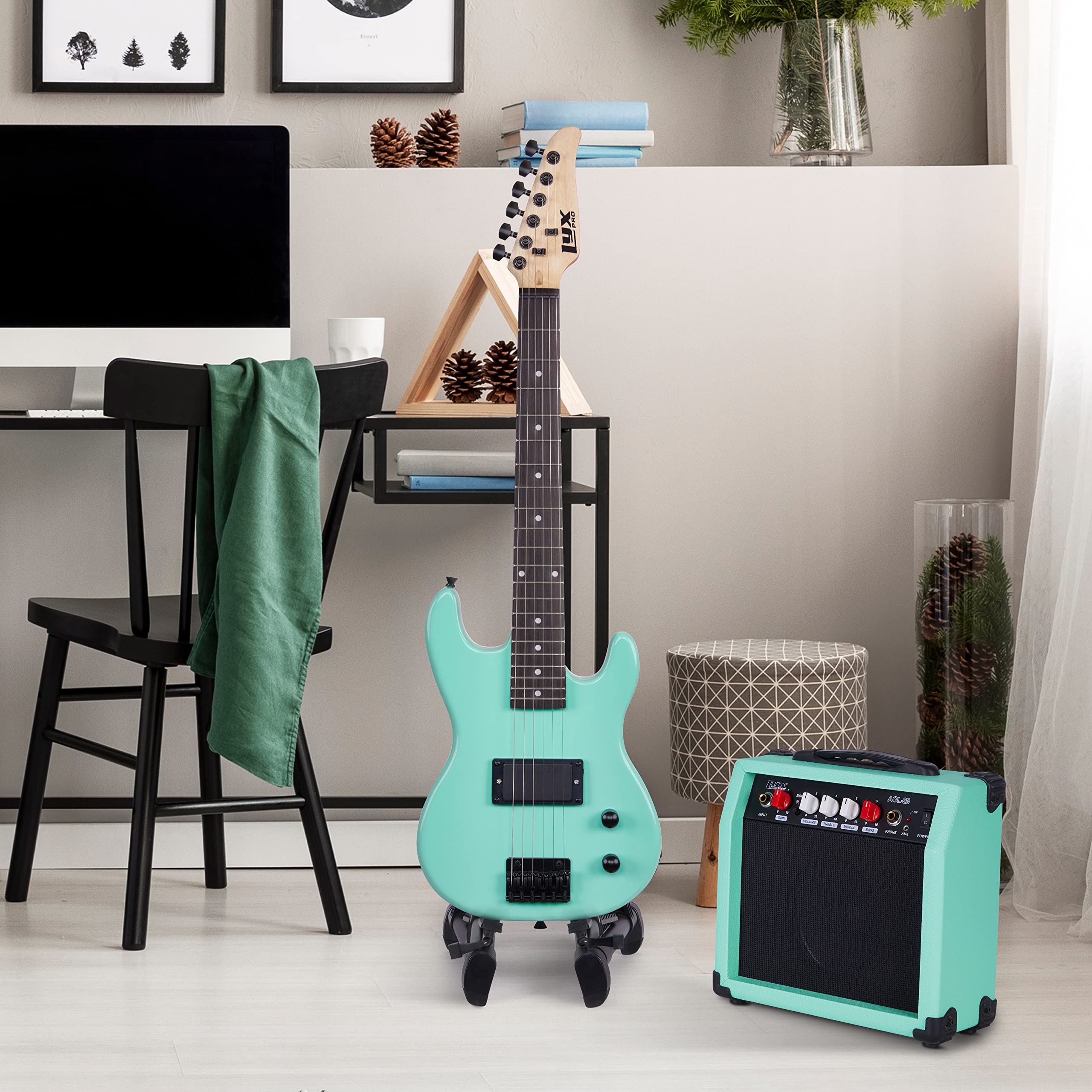 LyxPro 30 Inch Electric Guitar and Starter Kit for Kids with 3/4 Size Beginner’s Guitar, Amp, Six Strings, Two Picks, Shoulder Strap, Digital Clip On Tuner, Guitar Cable and Soft Case Gig Bag – Green