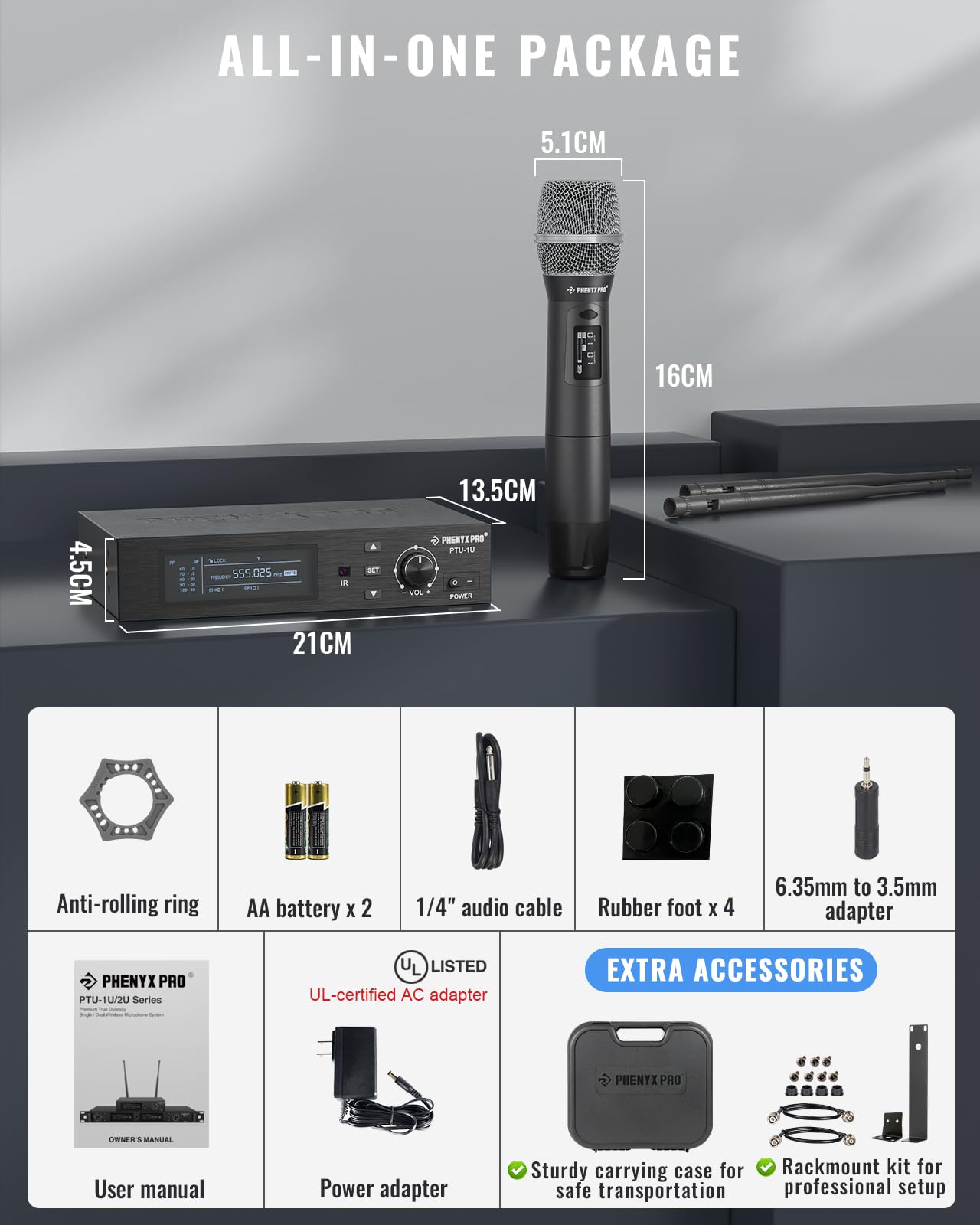 Phenyx Pro Single UHF True Diversity Auto Scan Wireless Mic System PTU-1U