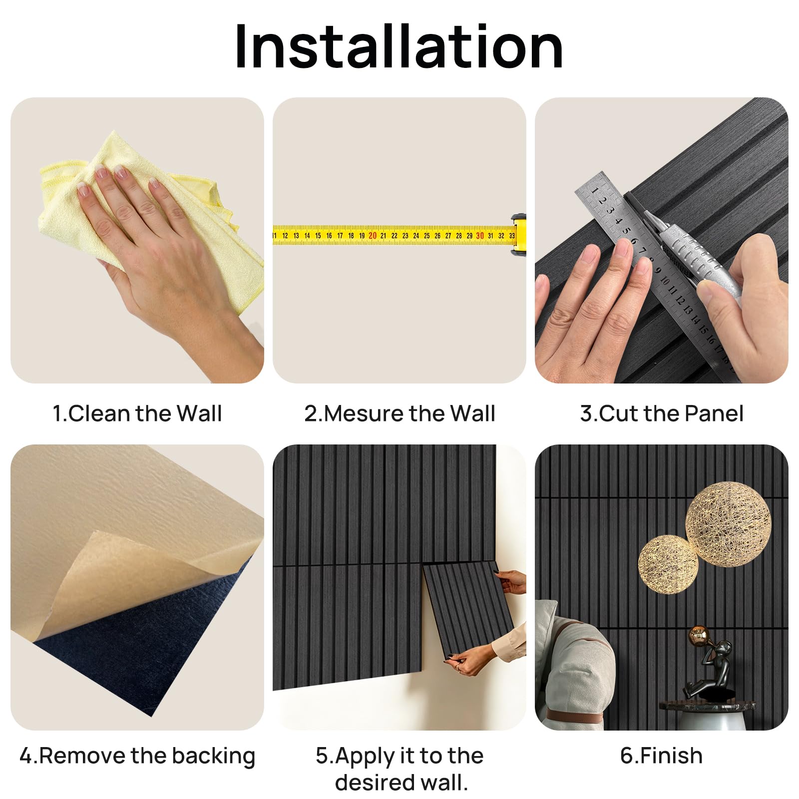 WalDecoo Black Acoustic Panels, 12 Pack Self-Adhesive Sound Absorbing Tiles