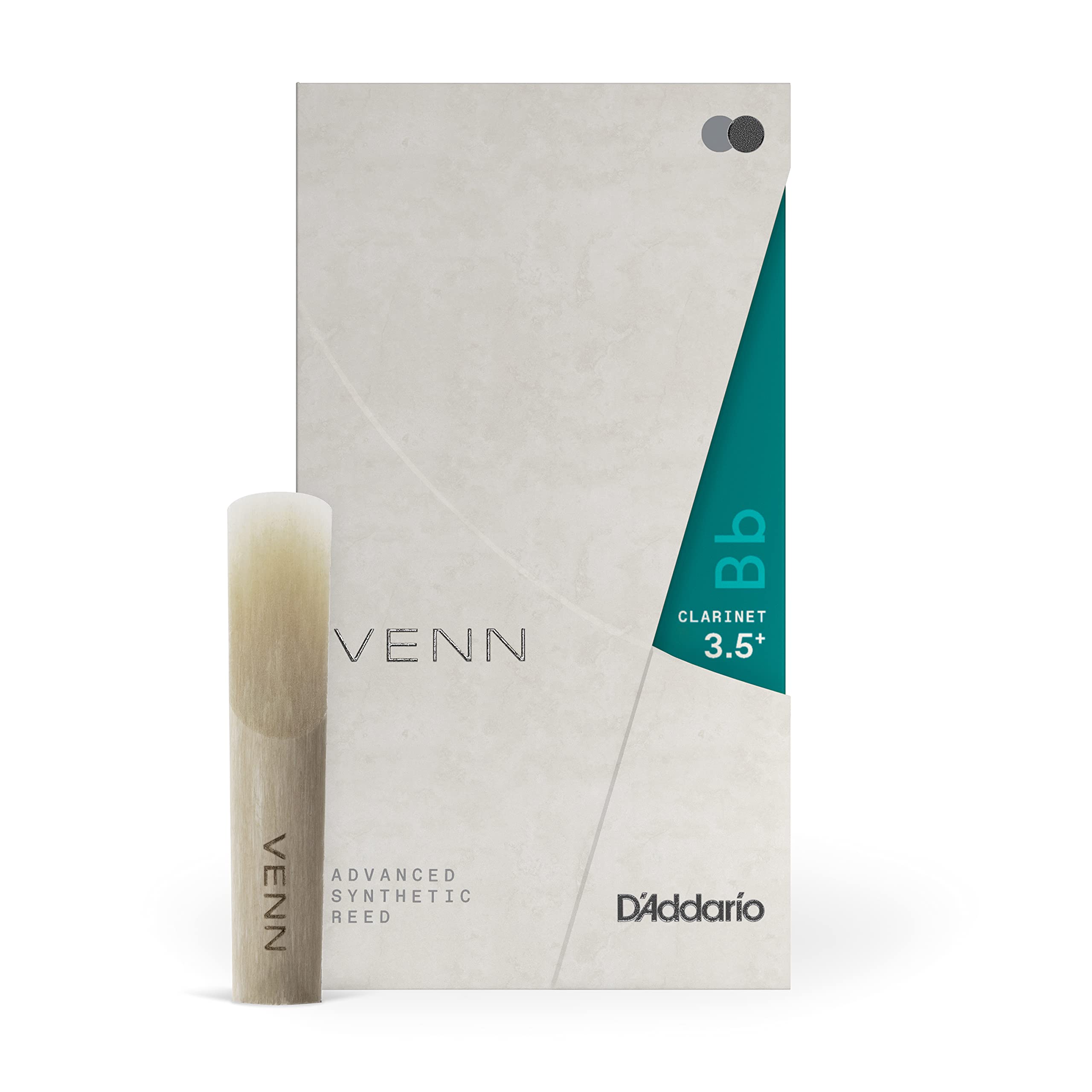 D’Addario VBB01355G2 VENN G2 Synthetic Clarinet Reeds – Bb Clarinet Reed with Advanced Synthetic Reed Construction of Polymer Fibers, Resin, Natural Cane – Strength 3.5+