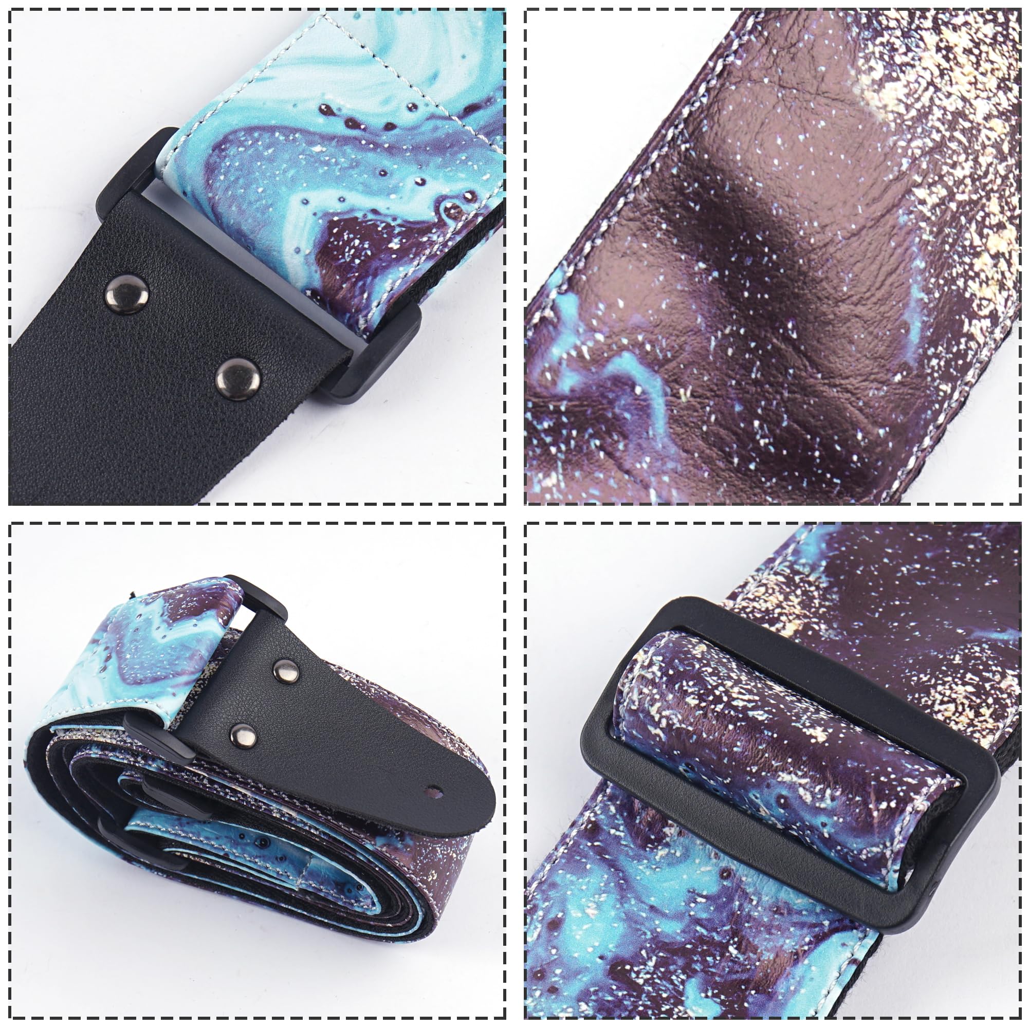 LIZIMANDU Adjustable Guitar Strap Includes 2 Strap Locks & 2 Matching Picks & 1 Picks Holder & 1 leather Strap Button(1-Printed Blue Quicksand)